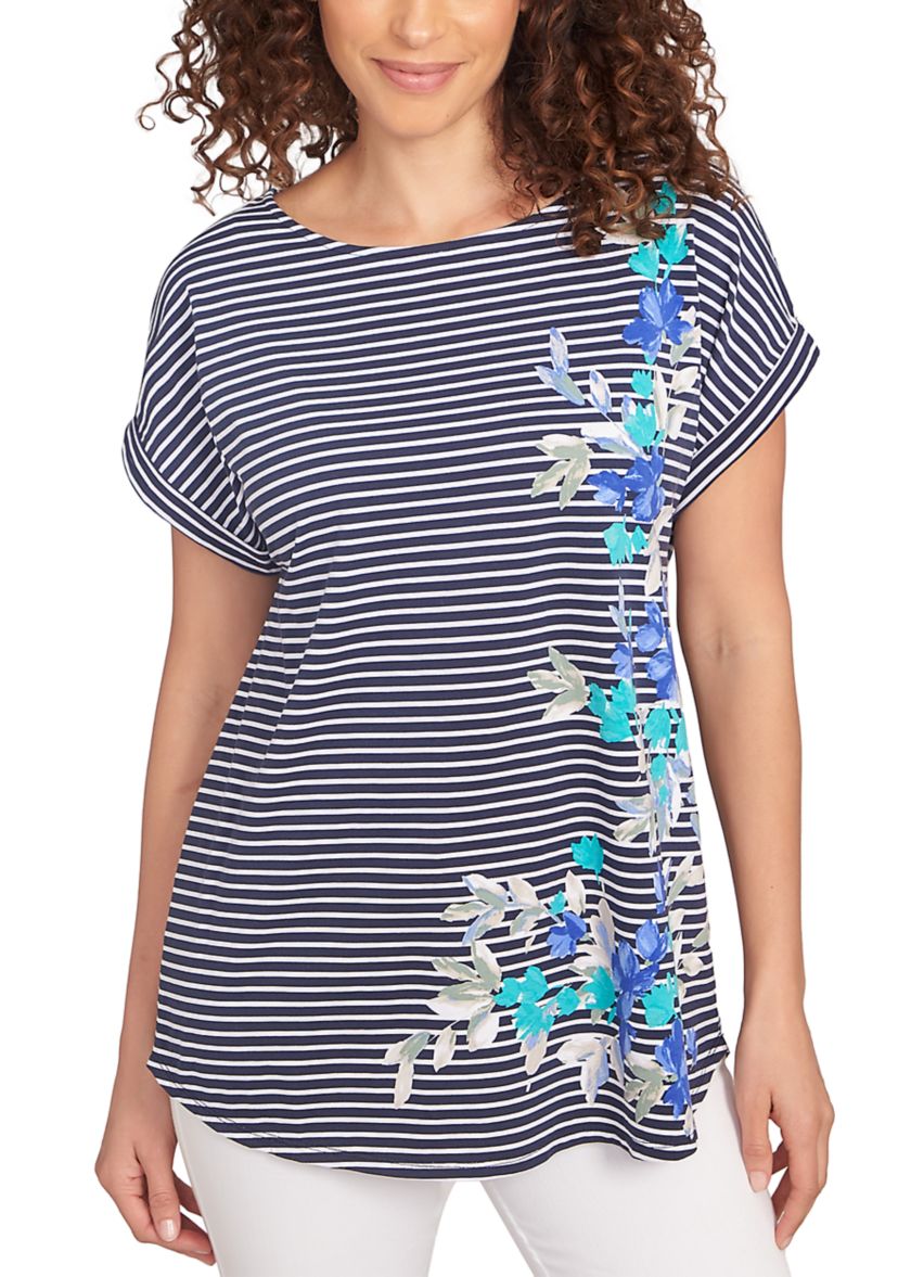 Womens Floral Stripe Jersey T-Shirt
