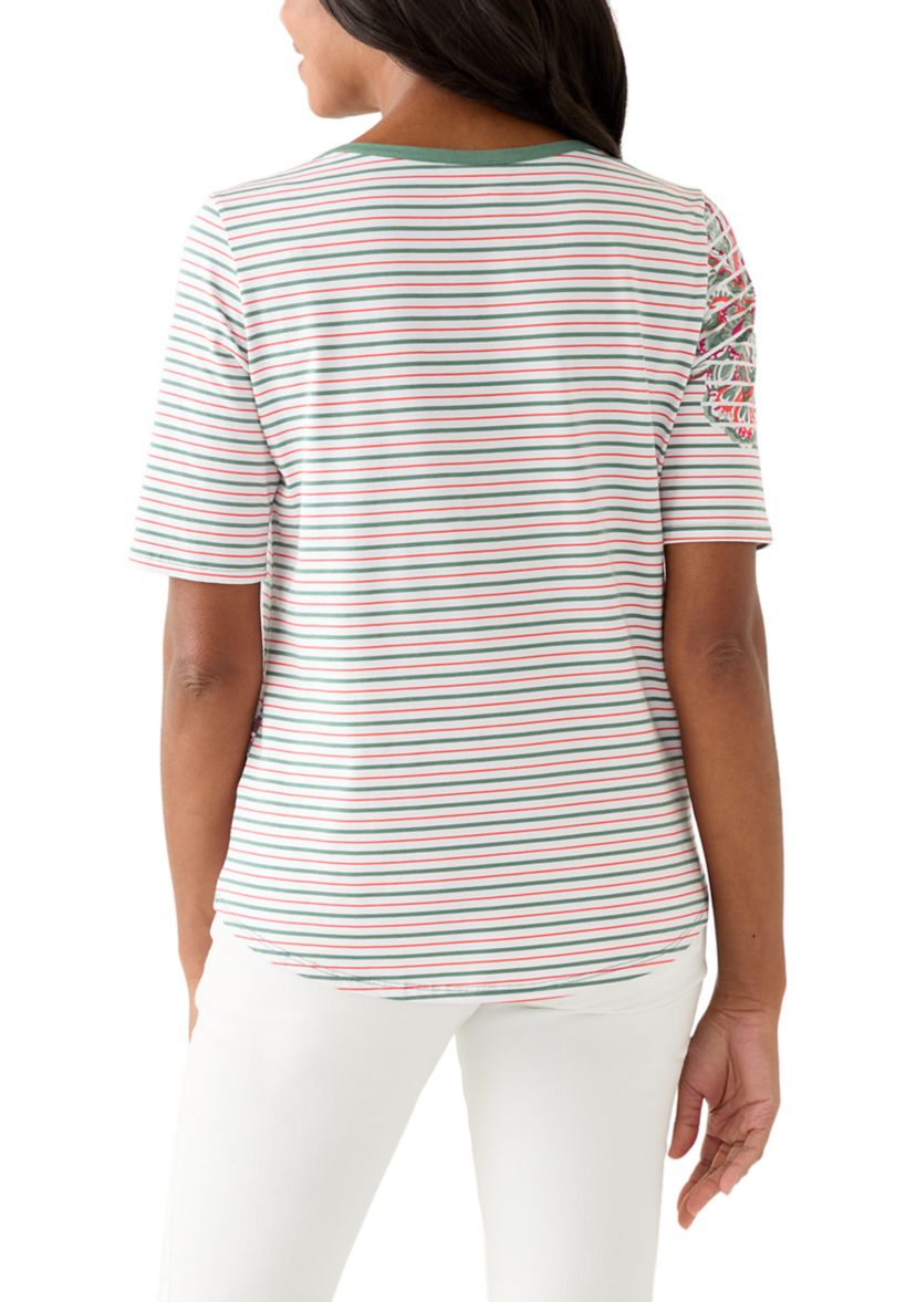  Paisley Stripe Elbow Sleeve Top 