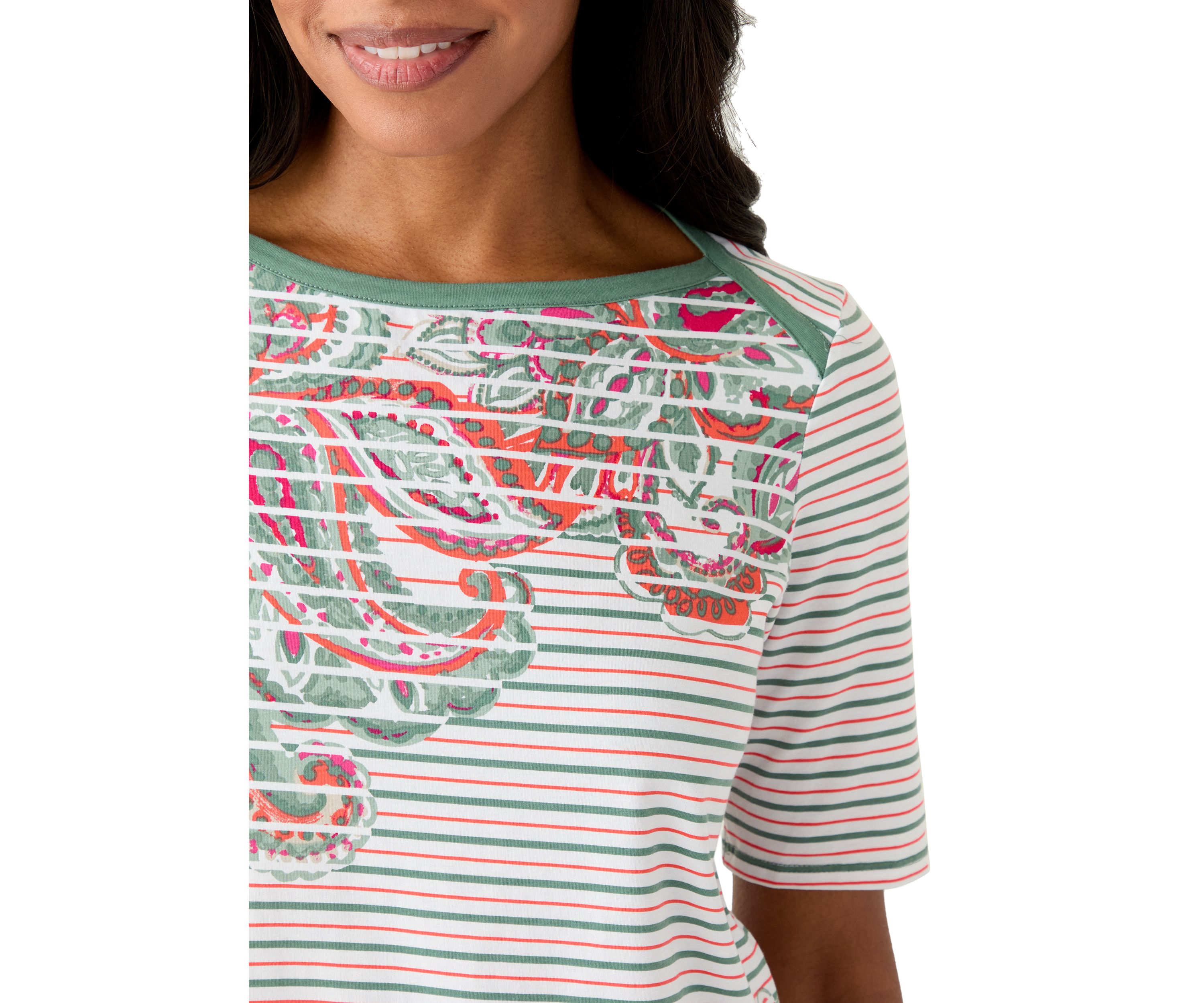  Paisley Stripe Elbow Sleeve Top 