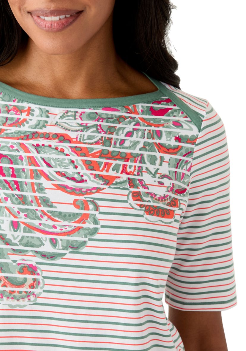  Paisley Stripe Elbow Sleeve Top 
