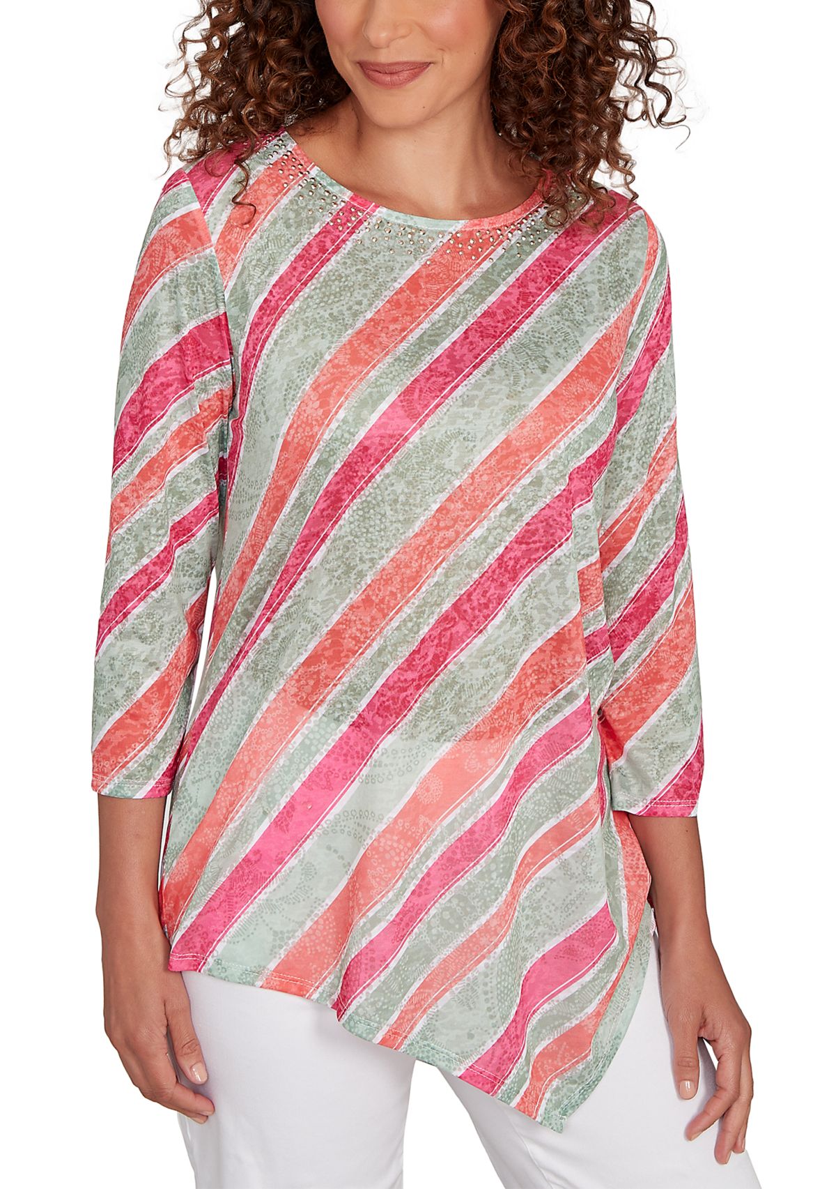Womens Bias Stripe Beaded Top