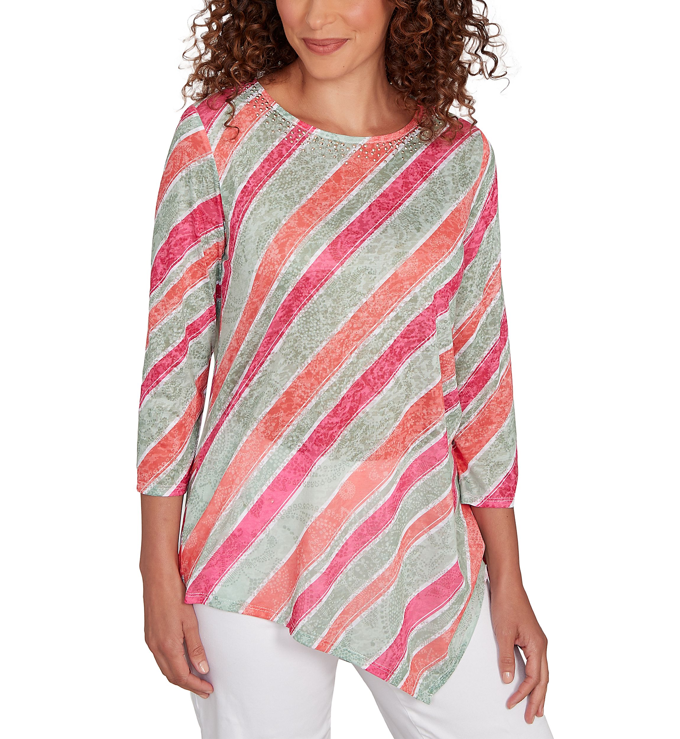 Womens Bias Stripe Beaded Top