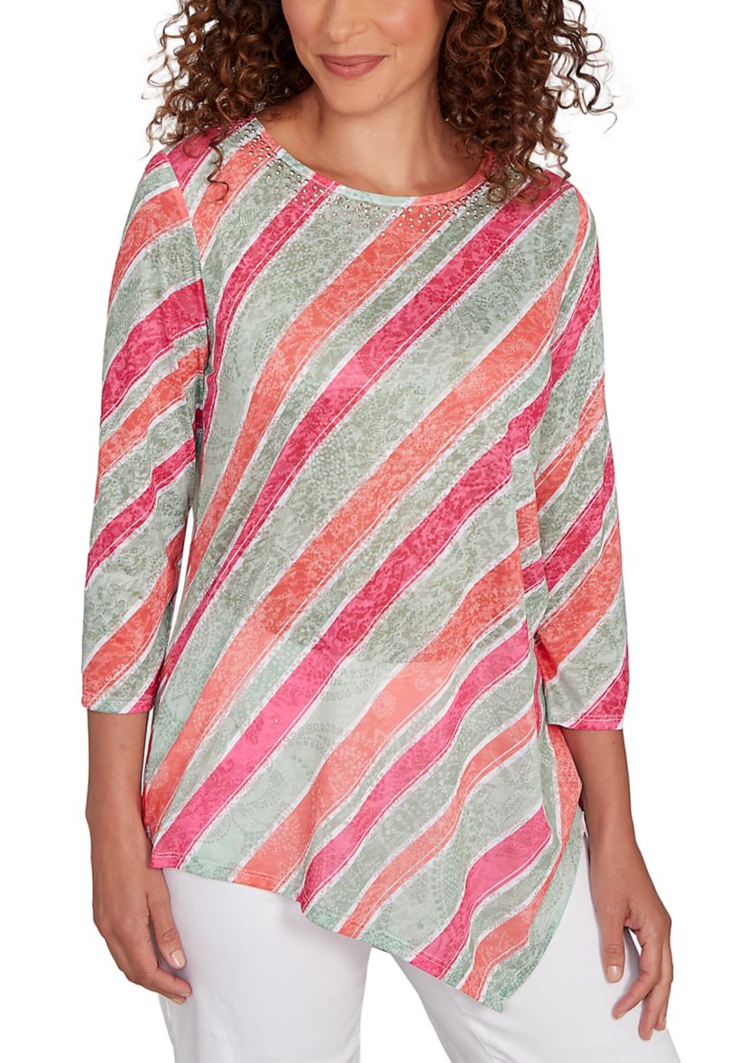 Womens Bias Stripe Beaded Top