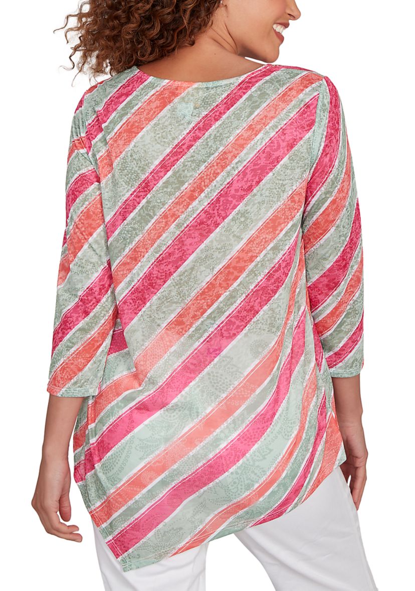 Womens Bias Stripe Beaded Top