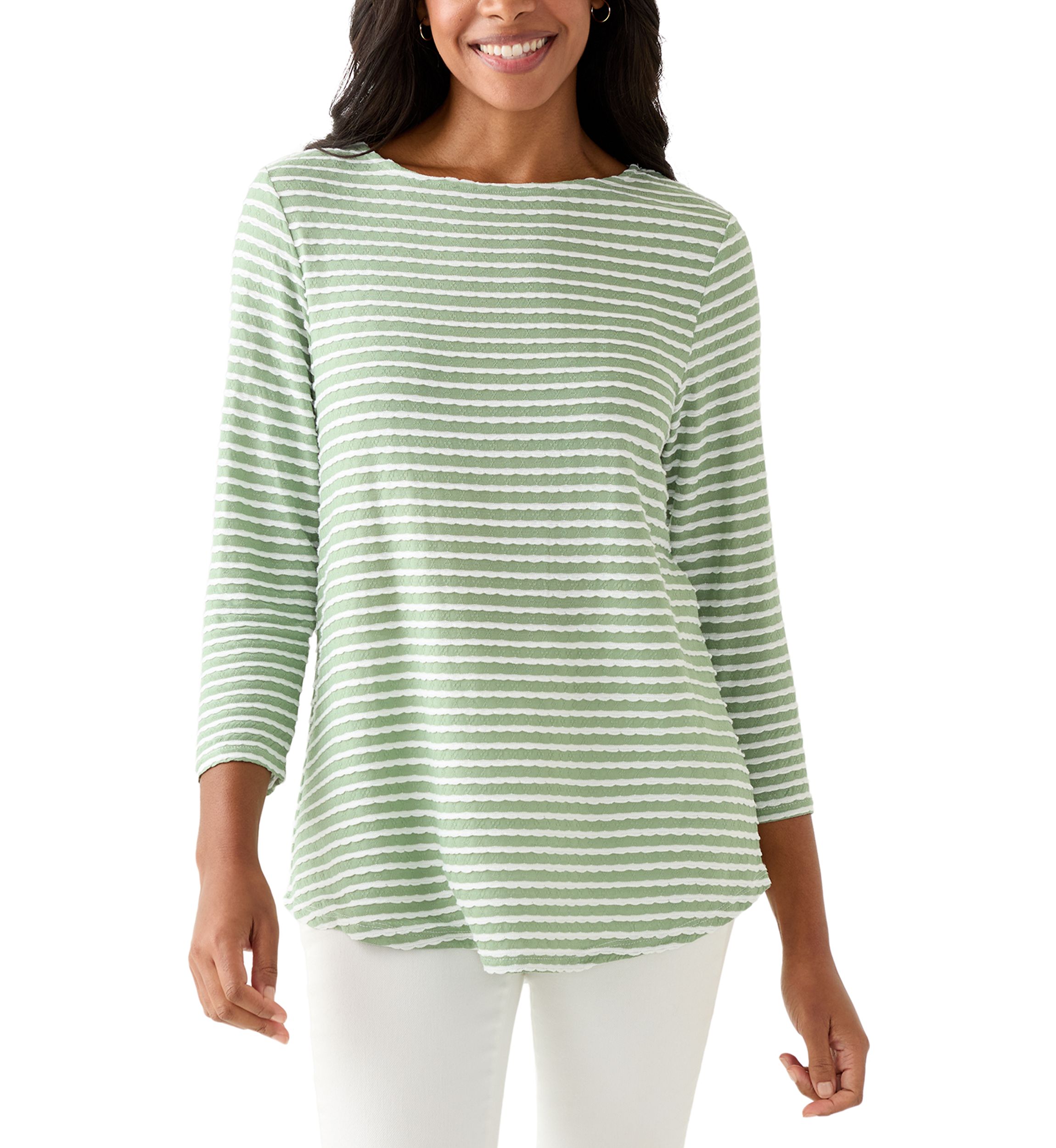 Womens Scalloped Texture Stripe Top