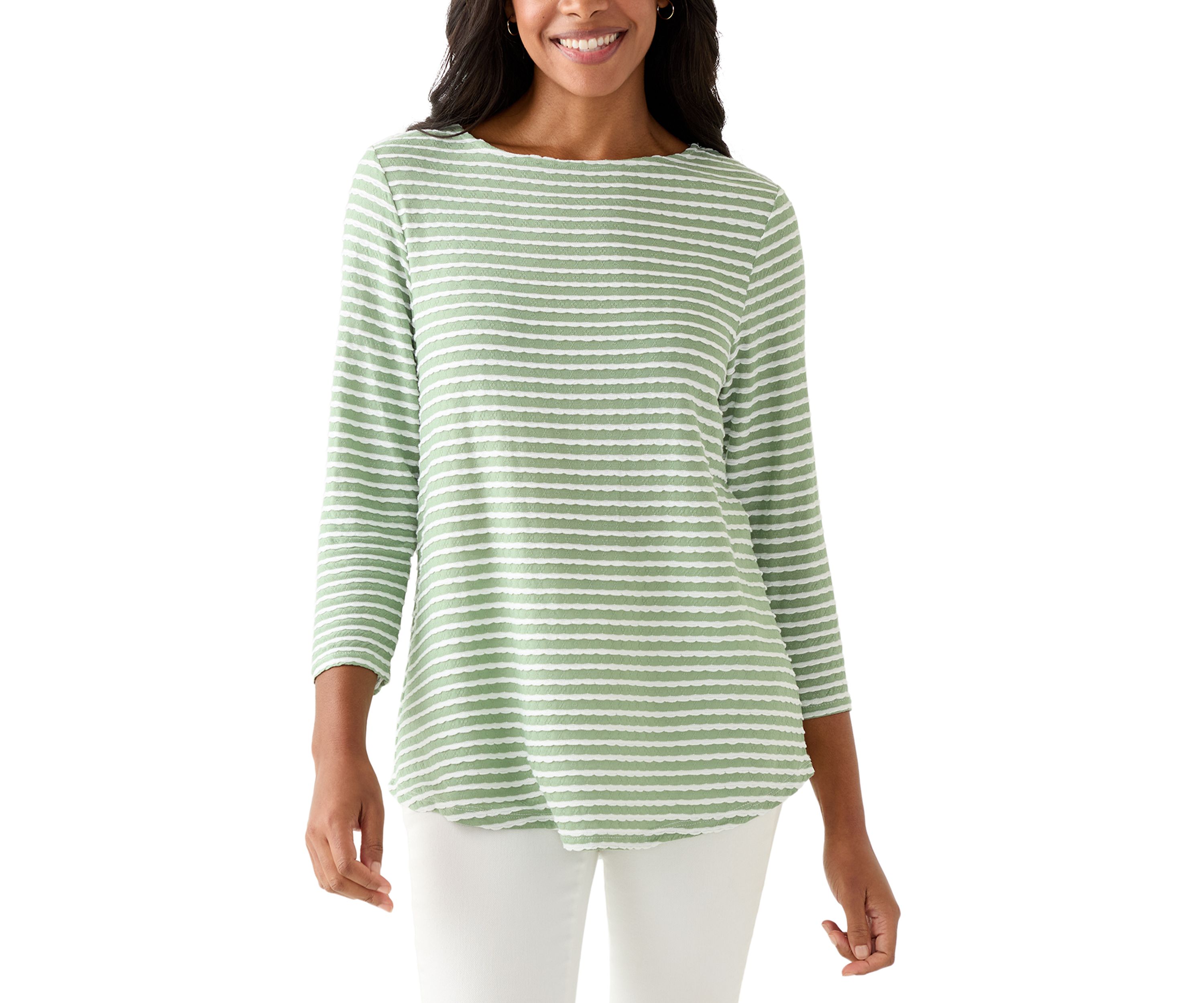Womens Scalloped Texture Stripe Top