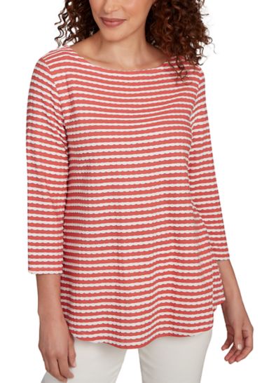 Women's Scalloped Texture Stripe Top