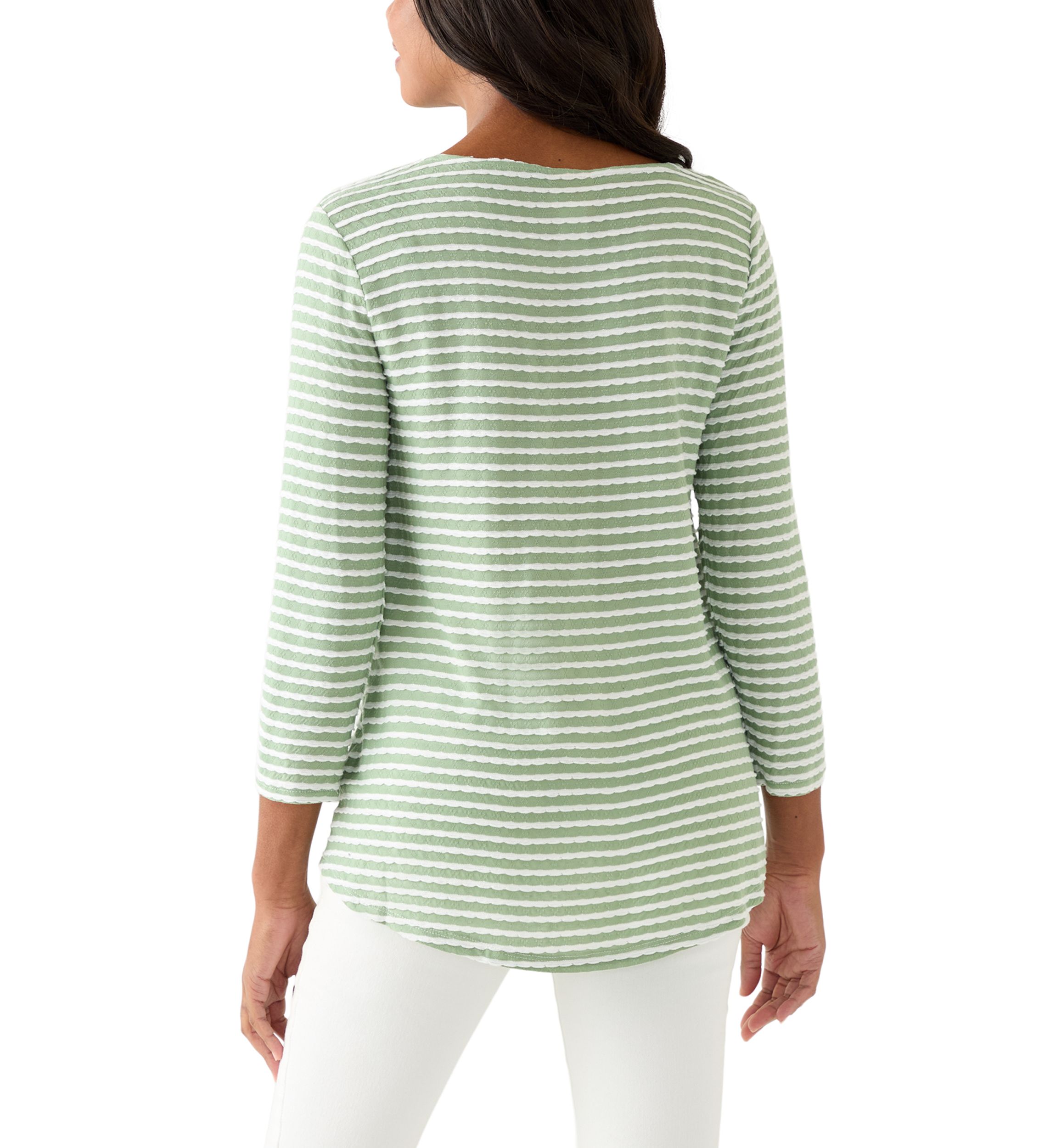 Womens Scalloped Texture Stripe Top