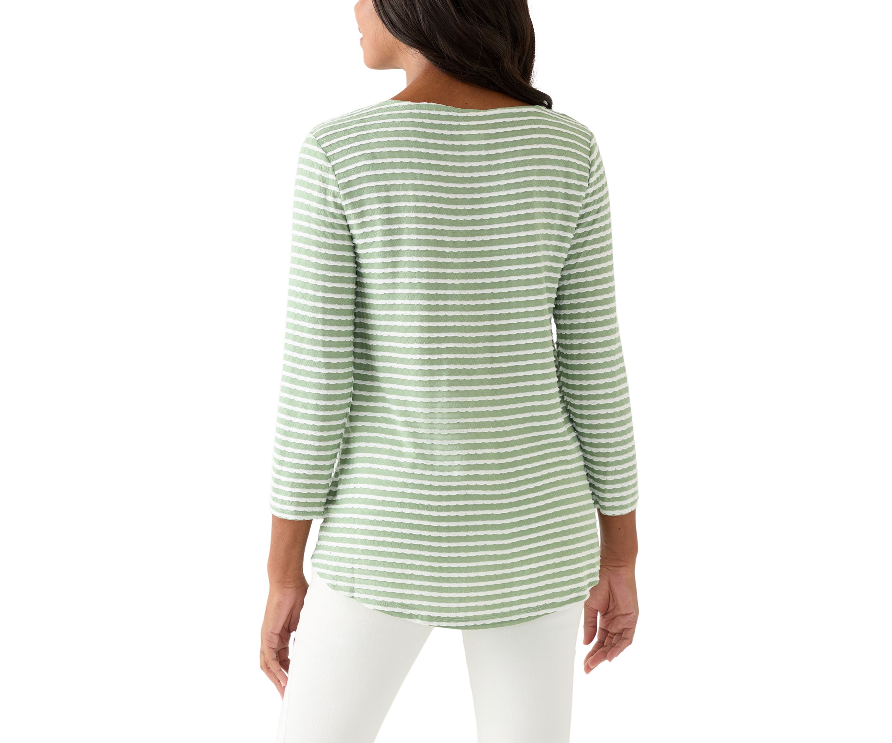 Womens Scalloped Texture Stripe Top
