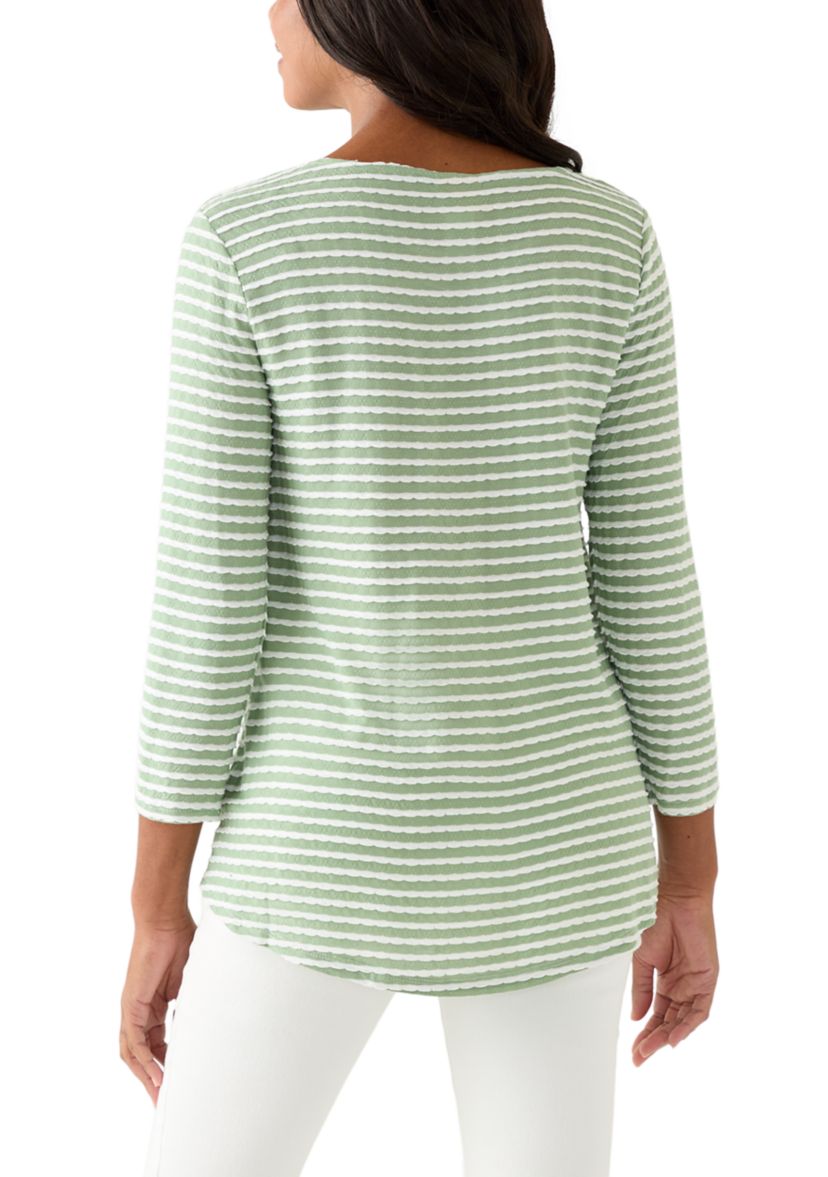 Womens Scalloped Texture Stripe Top
