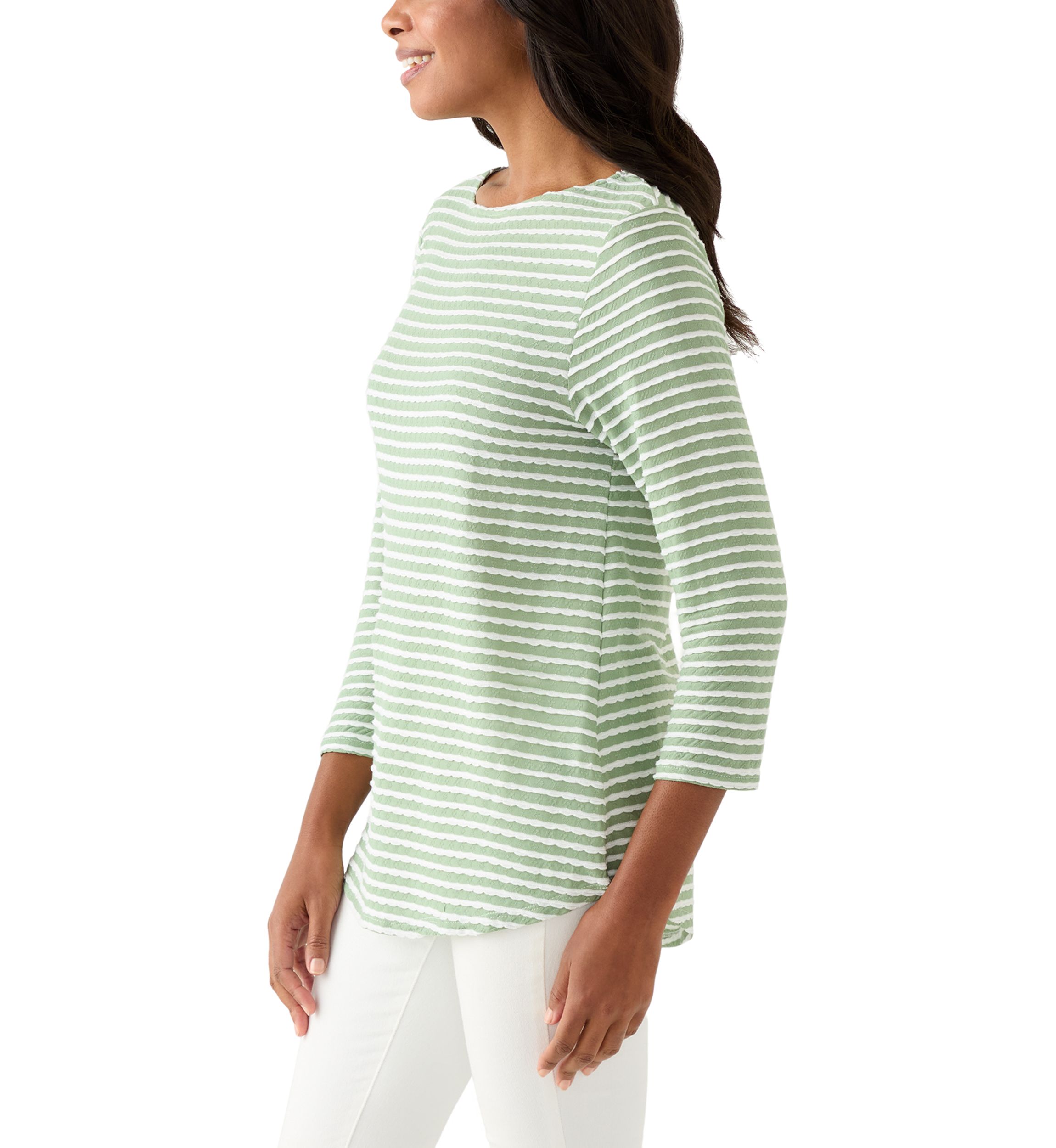 Womens Scalloped Texture Stripe Top