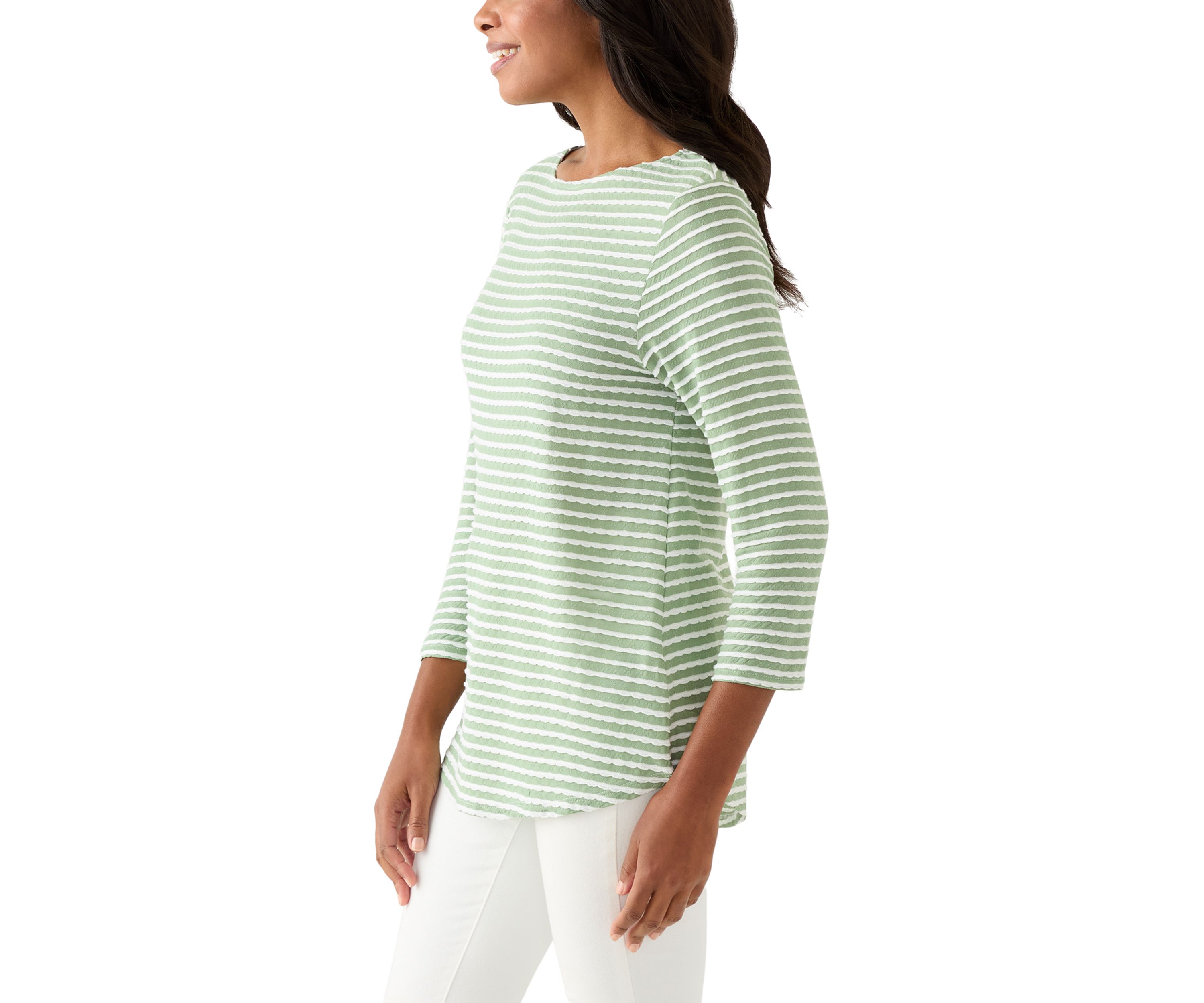 Womens Scalloped Texture Stripe Top