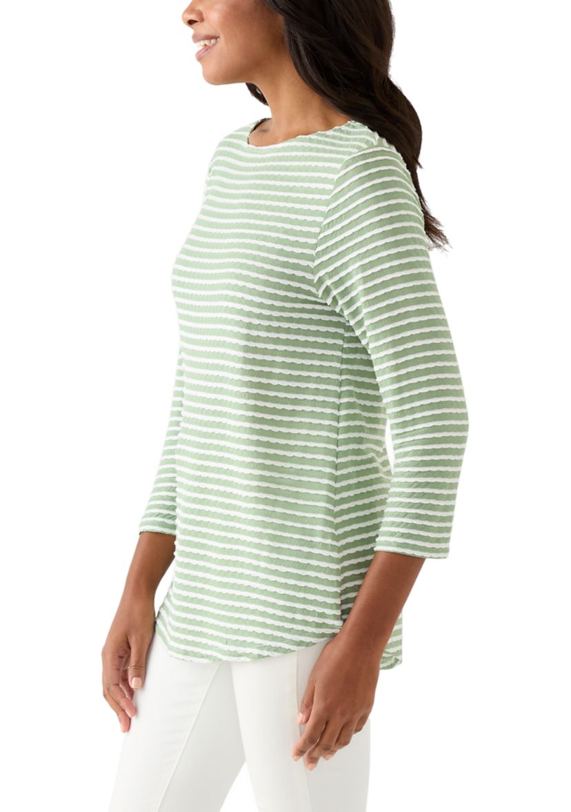 Womens Scalloped Texture Stripe Top