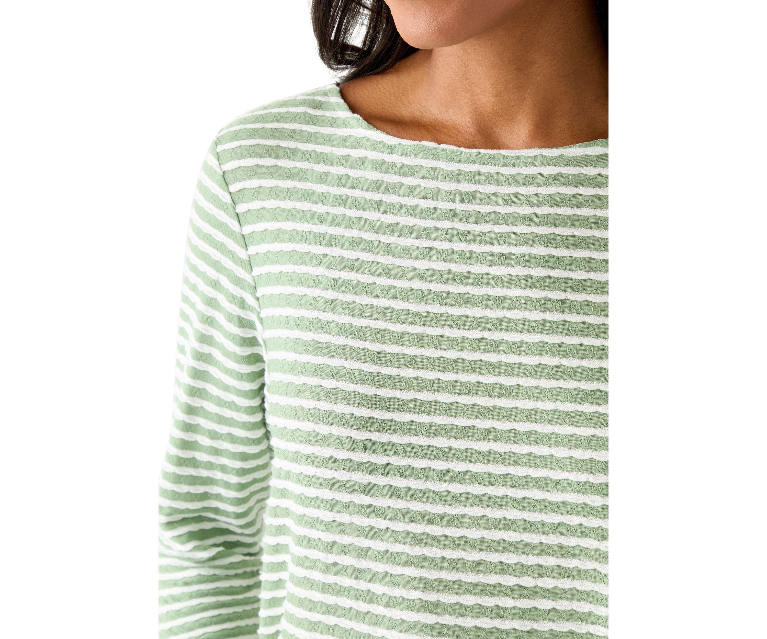 Womens Scalloped Texture Stripe Top