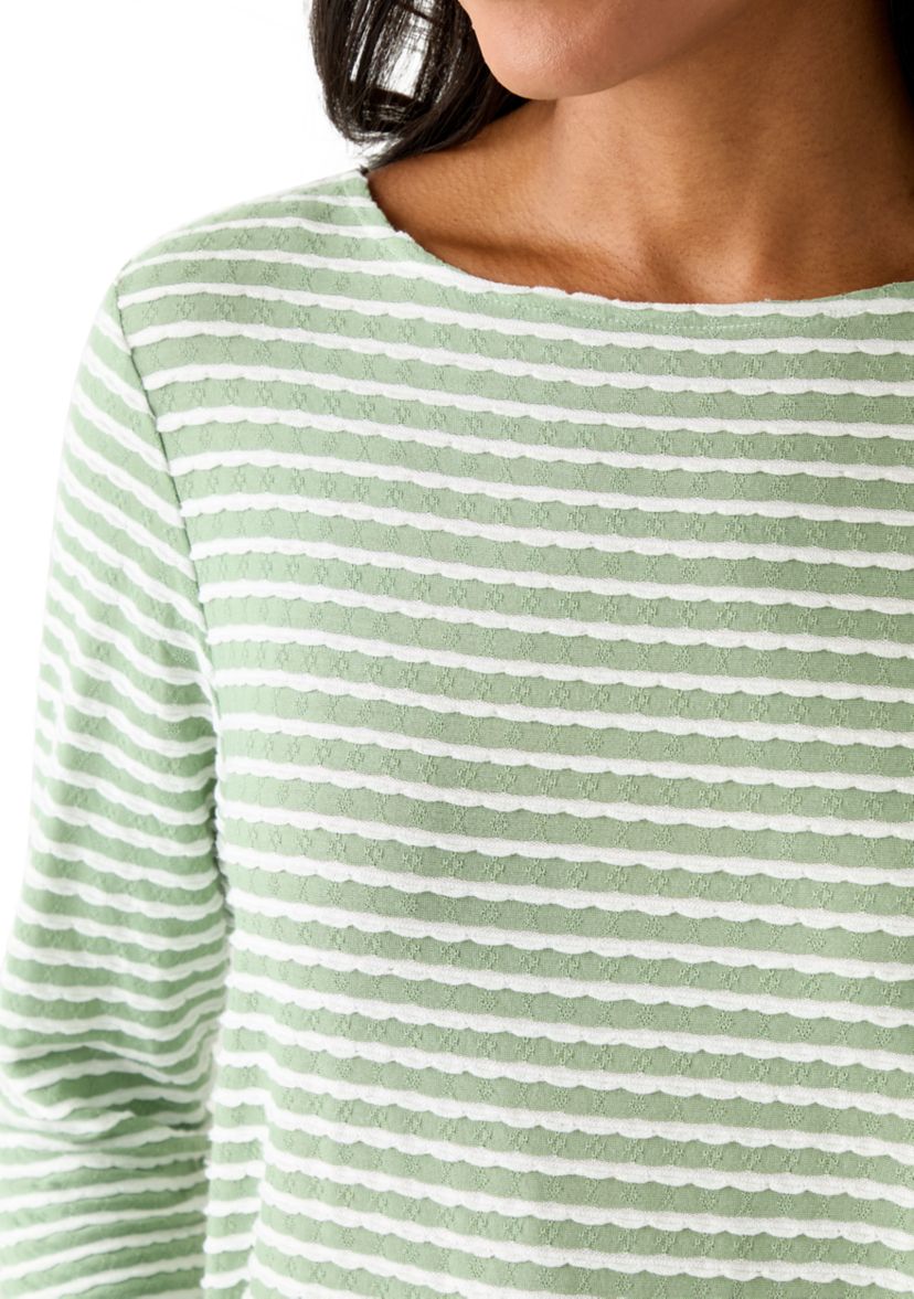 Womens Scalloped Texture Stripe Top