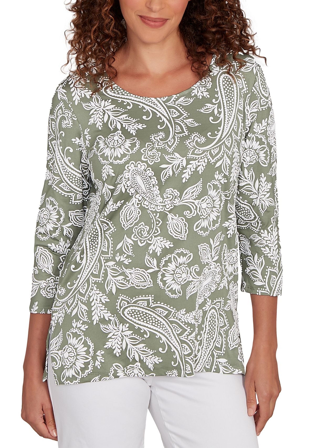Womens Jacobean Paisley Puff Print Top