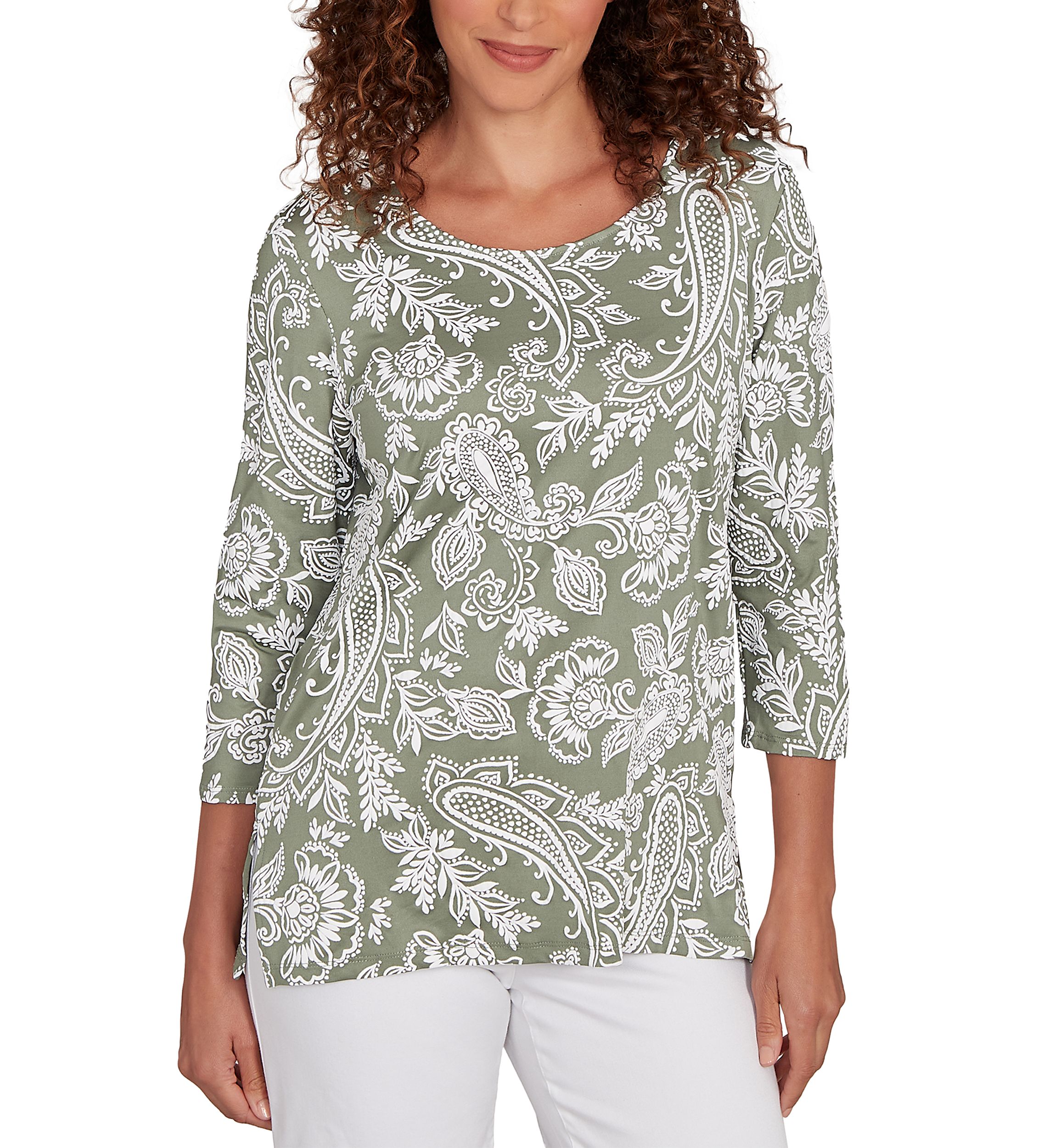 Womens Jacobean Paisley Puff Print Top