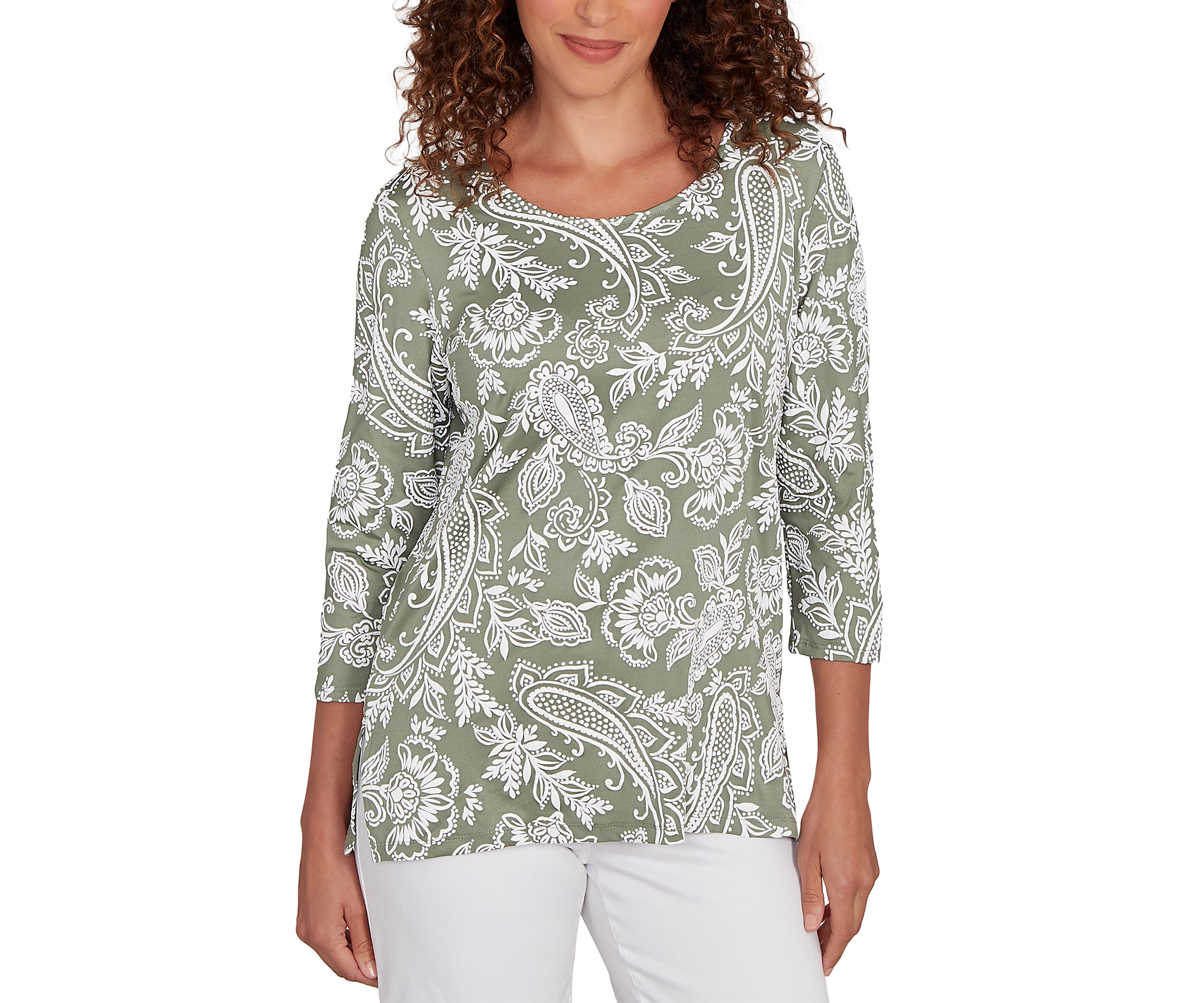 Womens Jacobean Paisley Puff Print Top