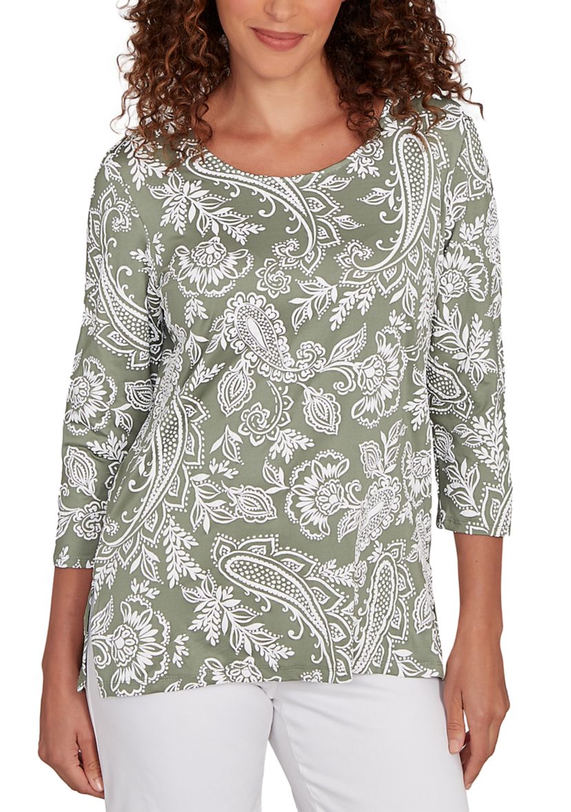 Womens Jacobean Paisley Puff Print Top