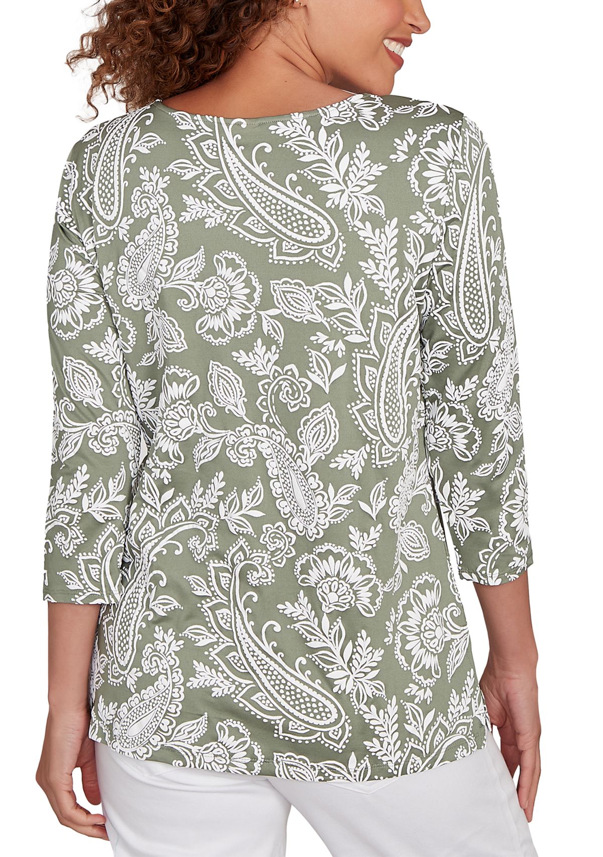 Womens Jacobean Paisley Puff Print Top
