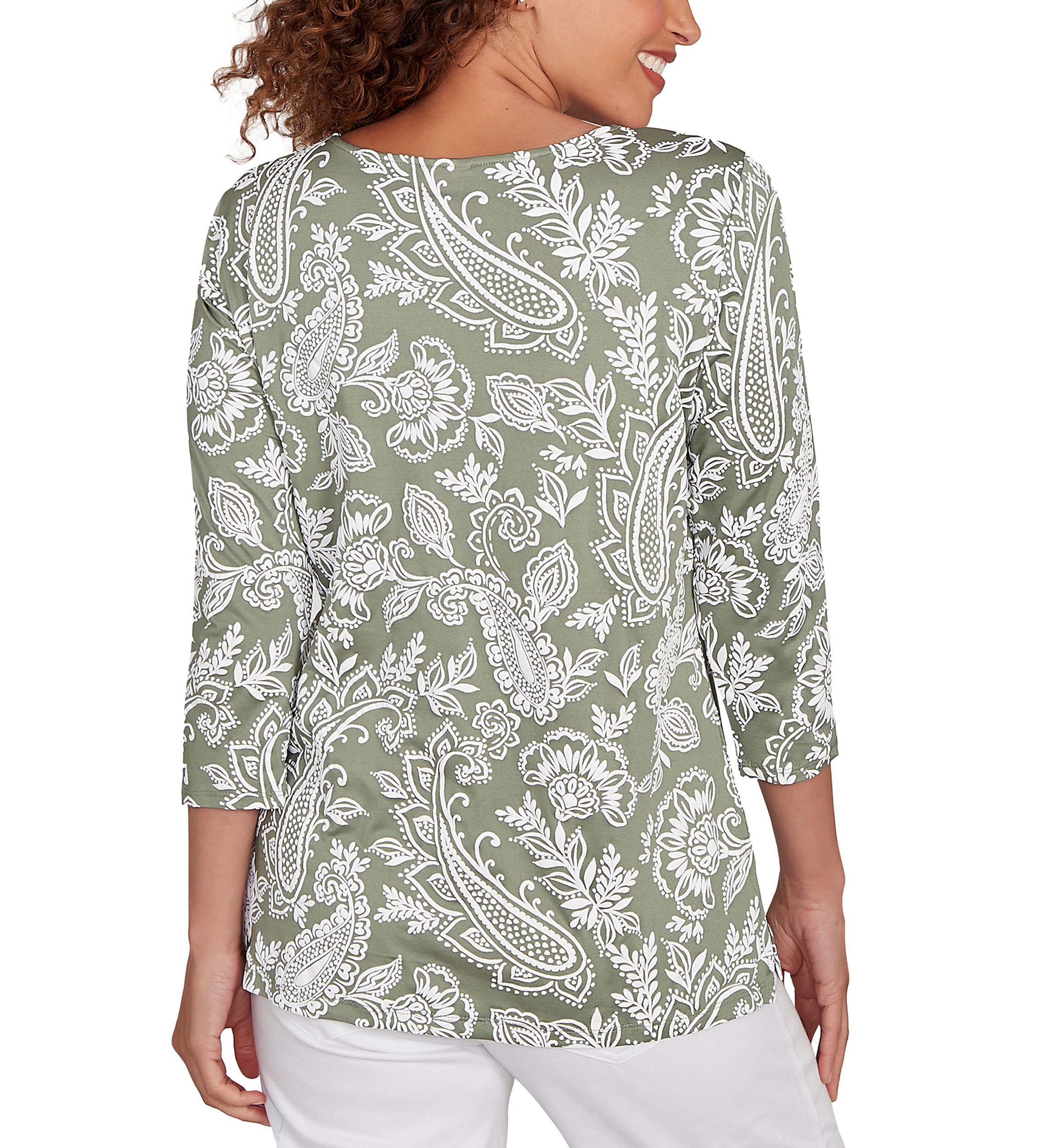 Womens Jacobean Paisley Puff Print Top