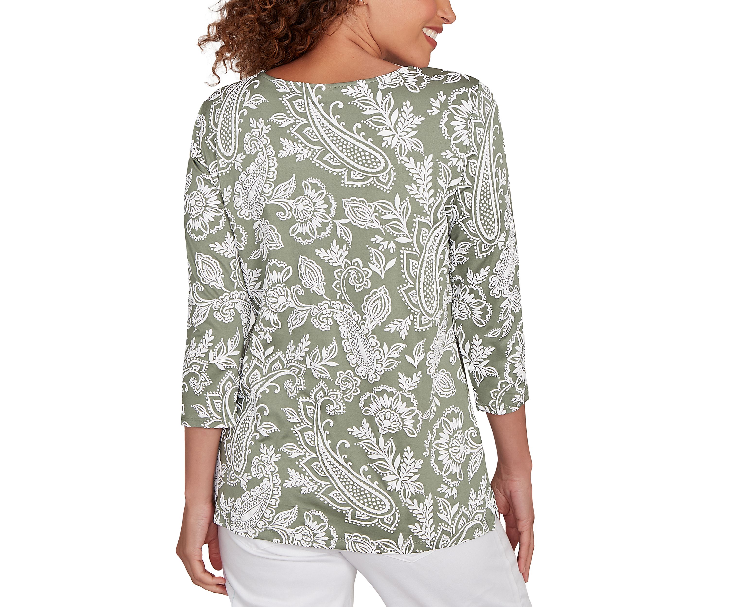 Womens Jacobean Paisley Puff Print Top