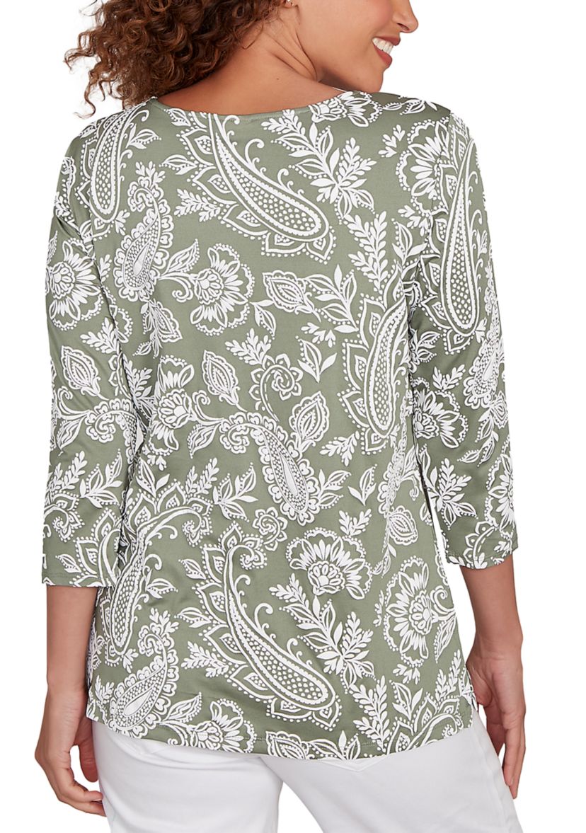Womens Jacobean Paisley Puff Print Top