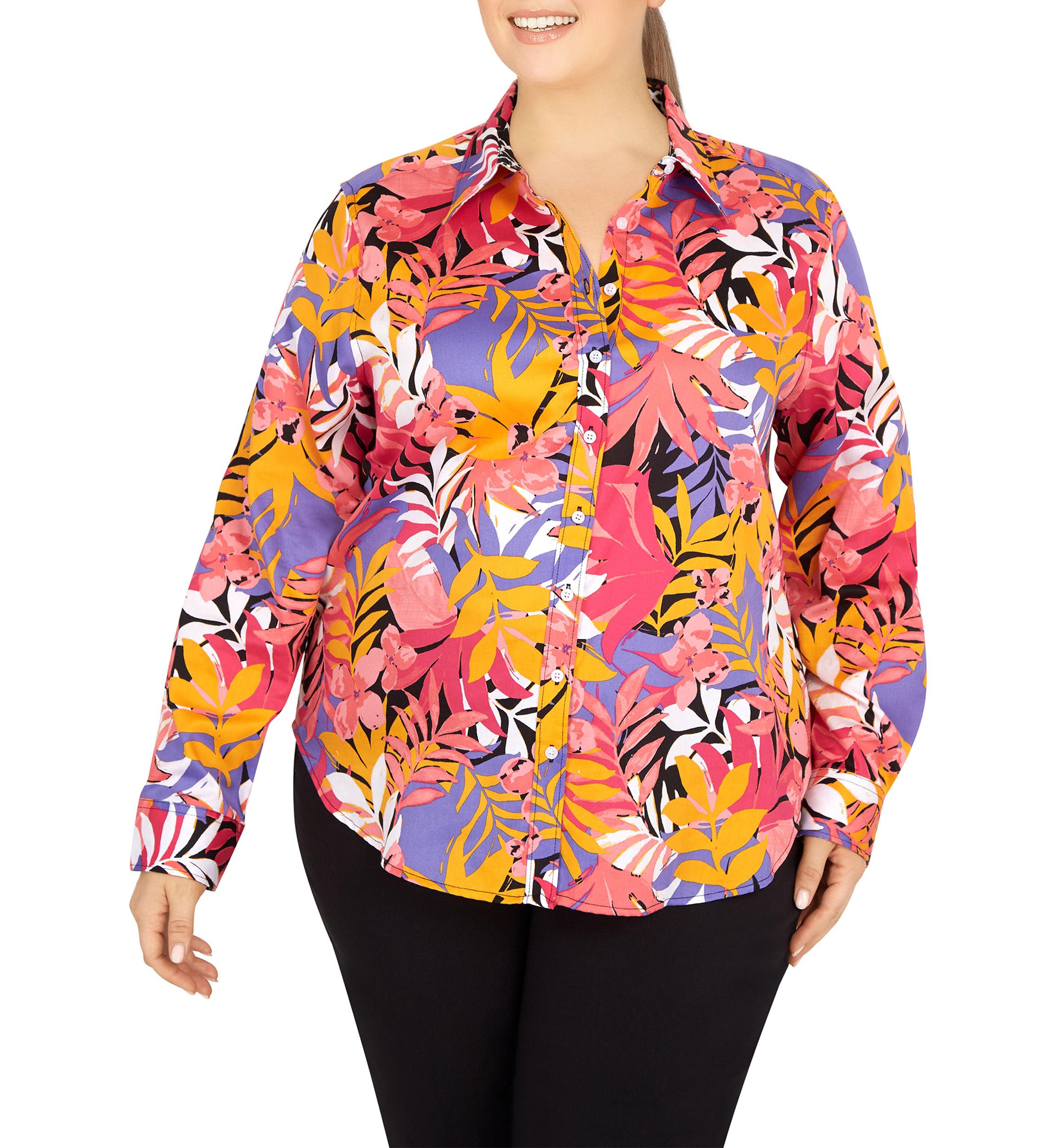 Plus Size Woven Wrinkle Resistant Cotton Top 