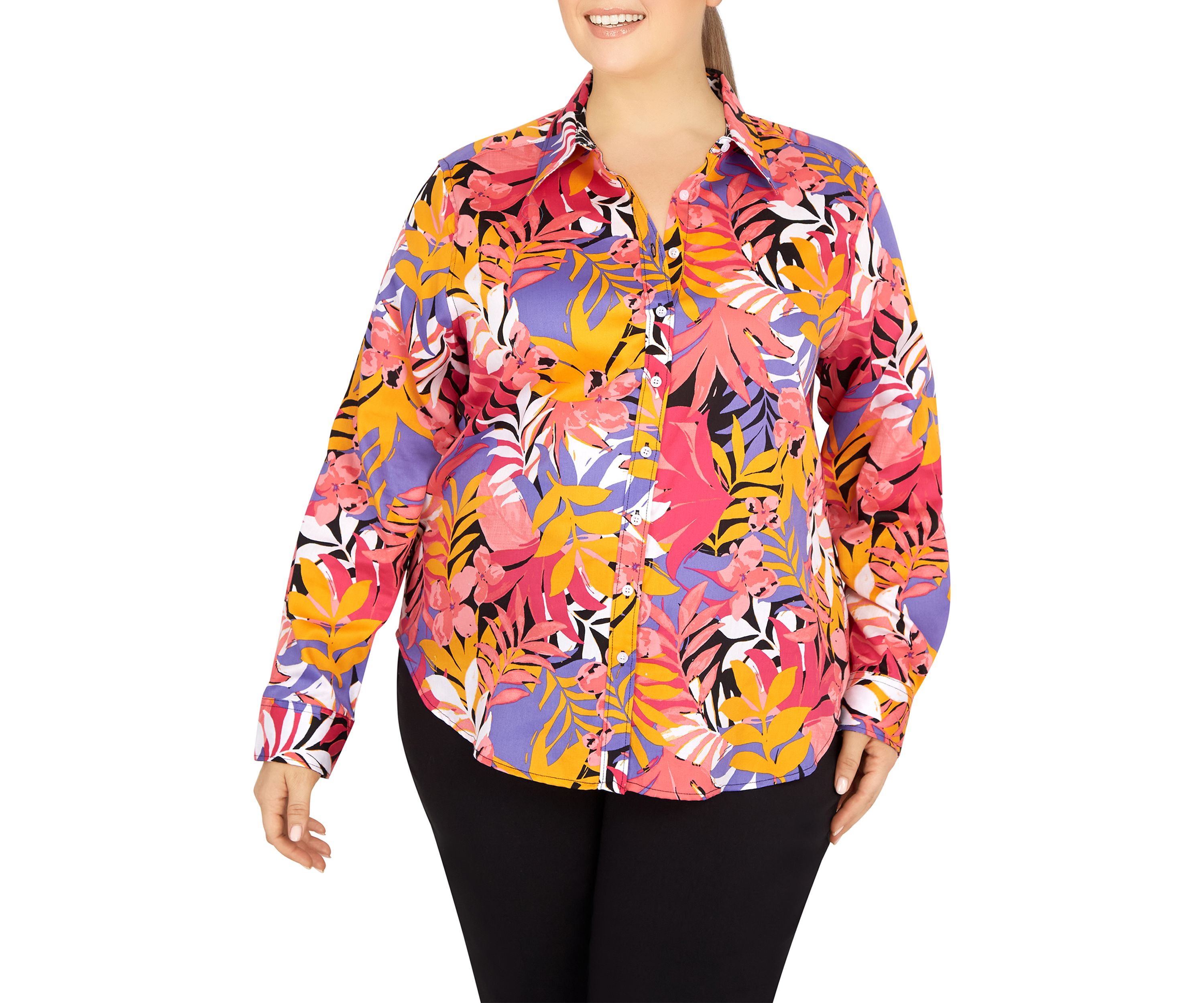 Plus Size Woven Wrinkle Resistant Cotton Top 