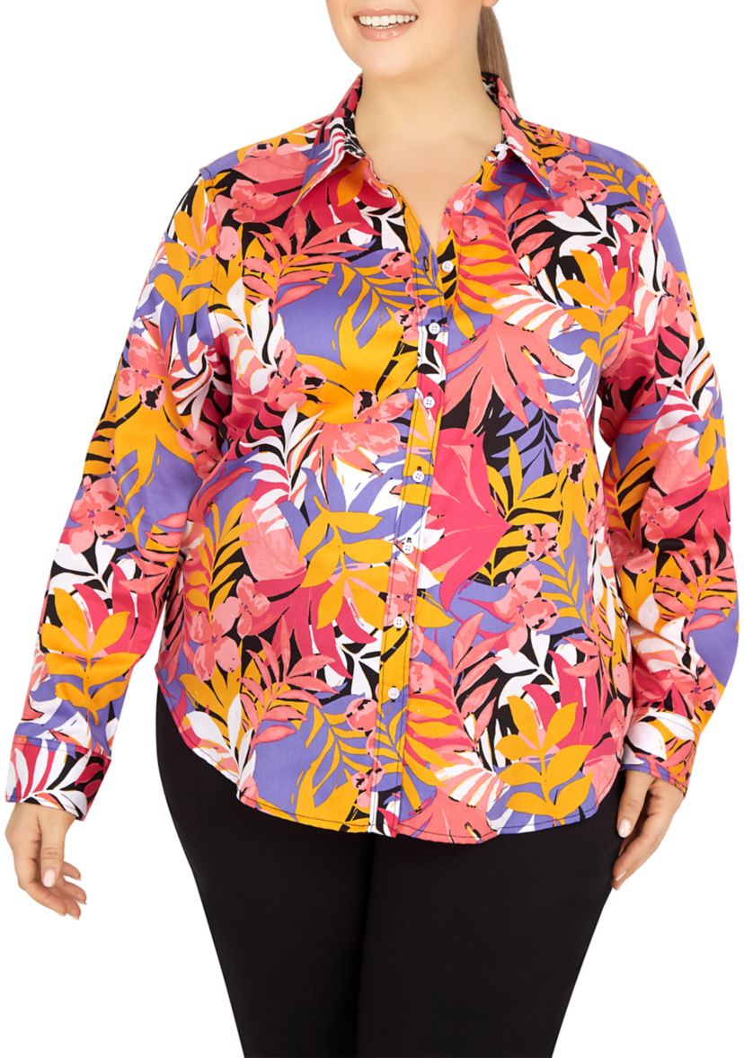 Plus Size Woven Wrinkle Resistant Cotton Top 