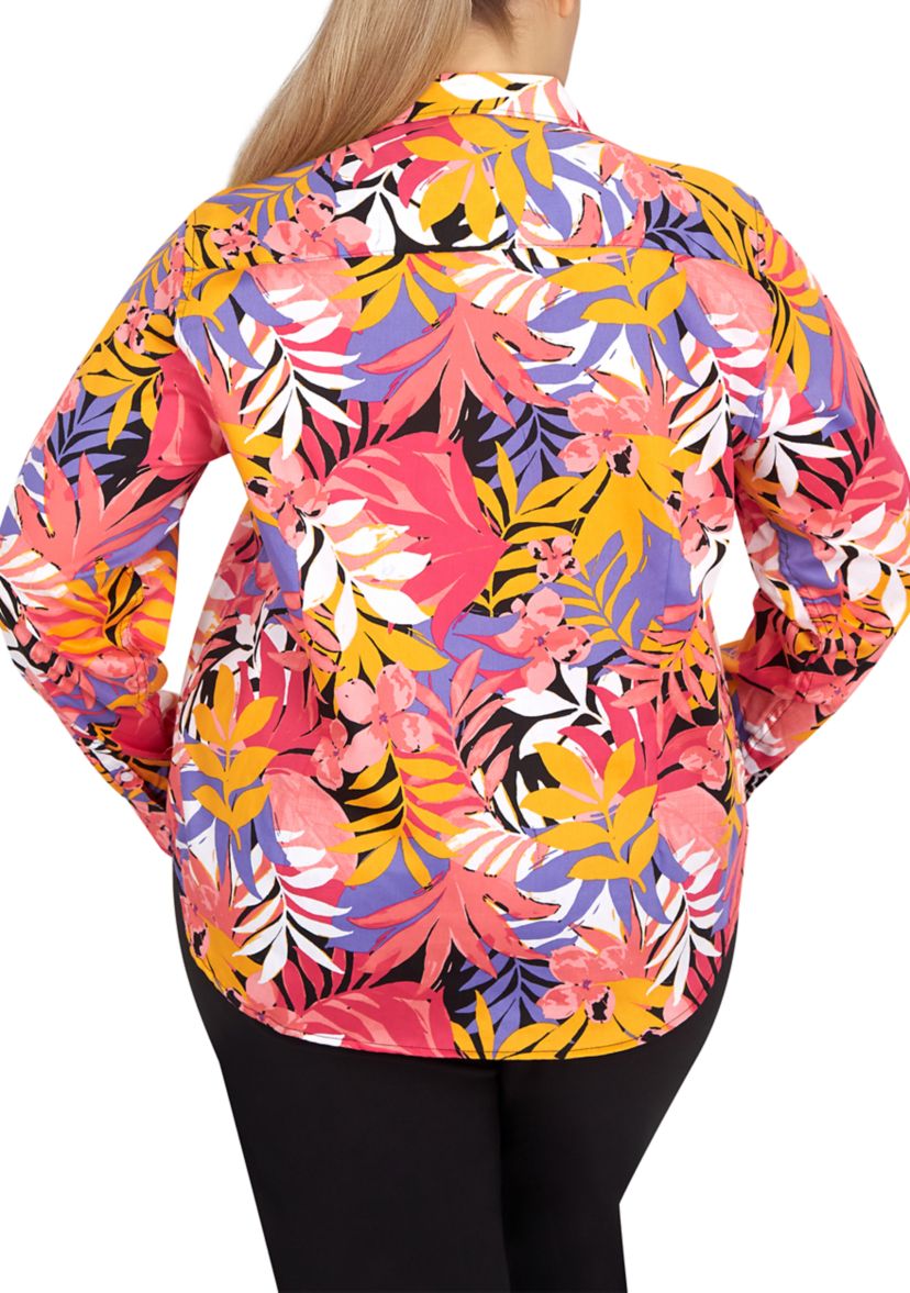 Plus Size Woven Wrinkle Resistant Cotton Top 