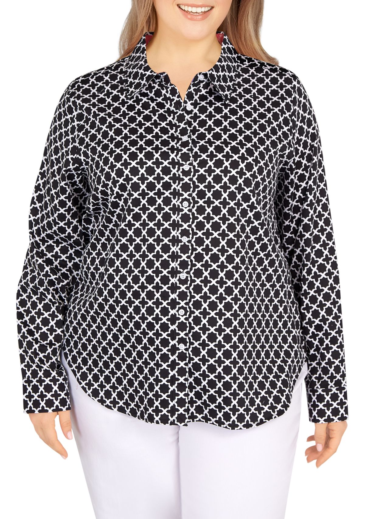 Plus Size Woven Wrinkle Resistant Cotton Top 