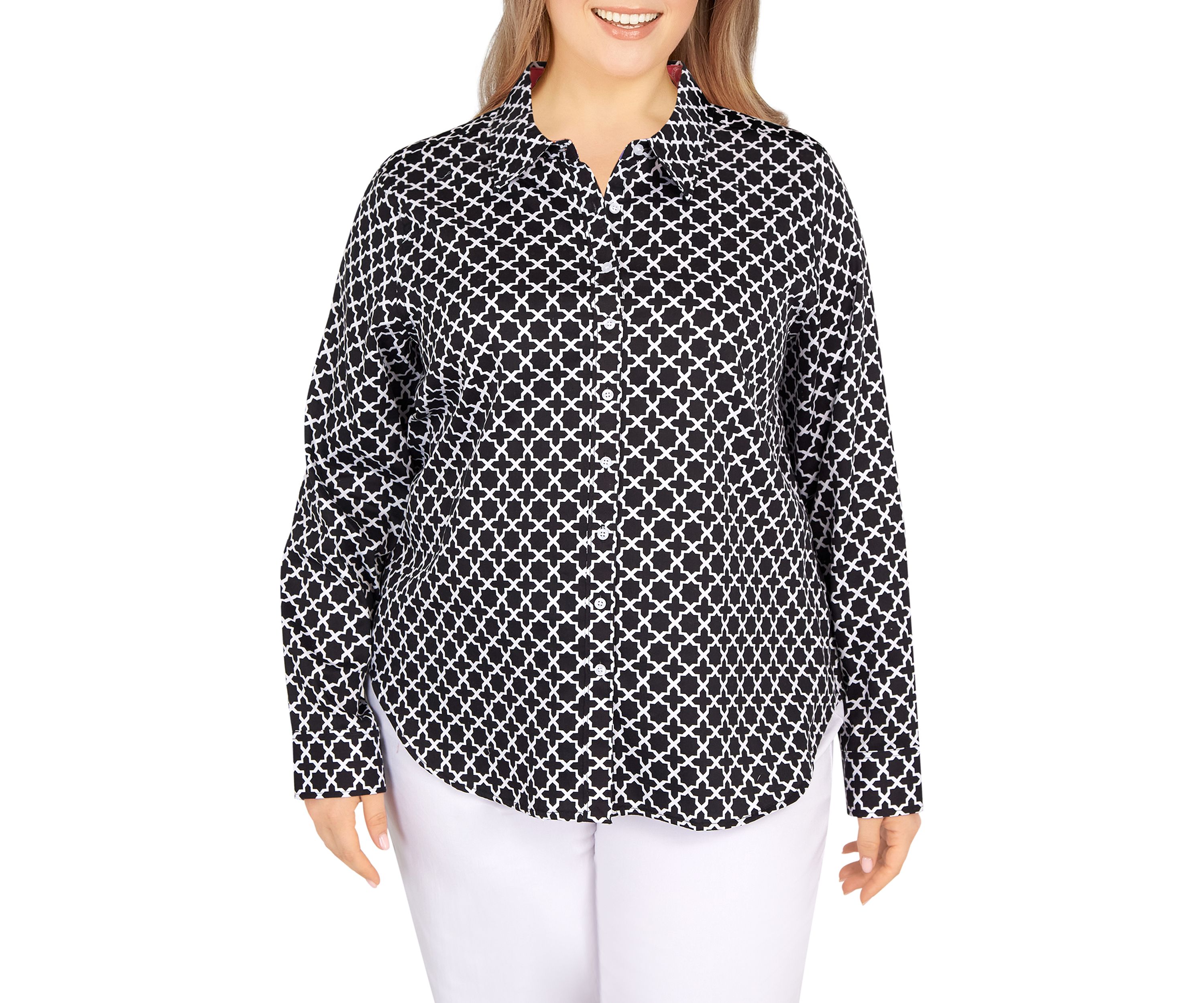 Plus Size Woven Wrinkle Resistant Cotton Top 