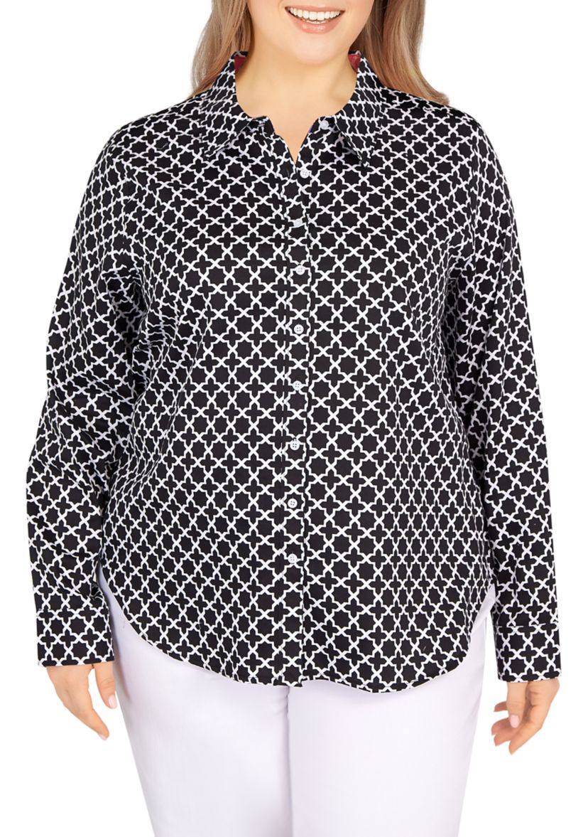 Plus Size Woven Wrinkle Resistant Cotton Top 