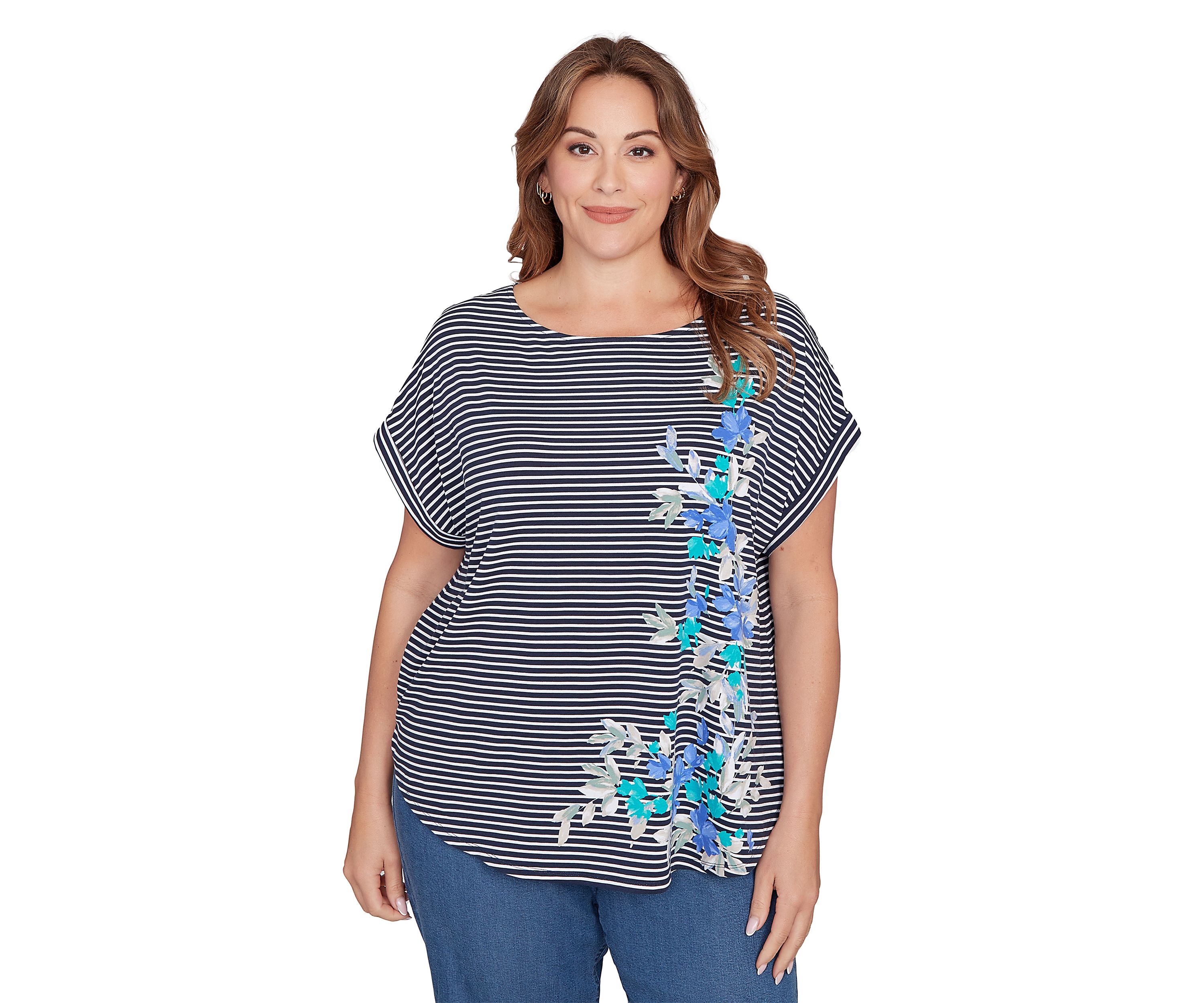Plus Size Floral Stripe Jersey T-Shirt