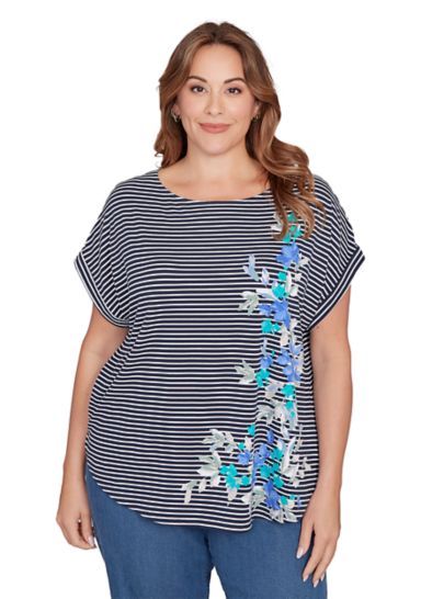 Plus Size Floral Stripe Jersey T-Shirt