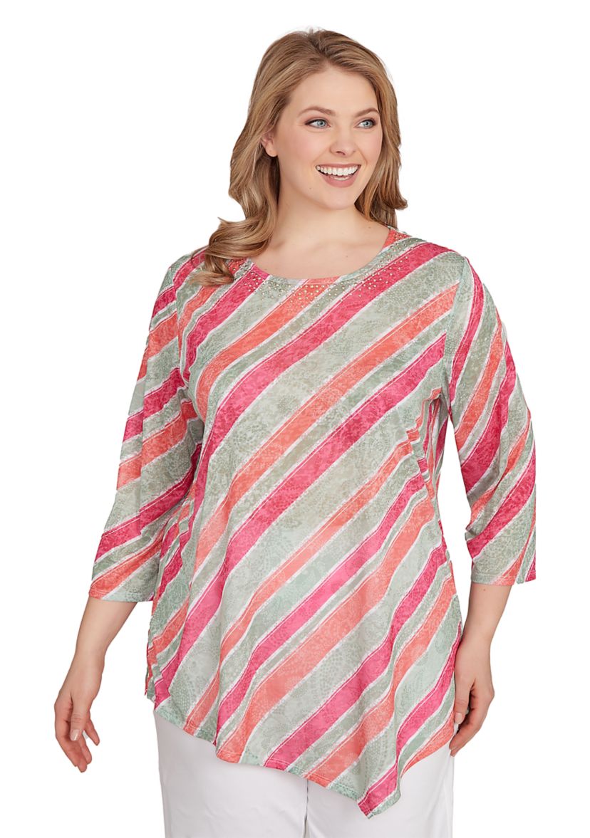 Plus Size Bias Stripe Beaded Top