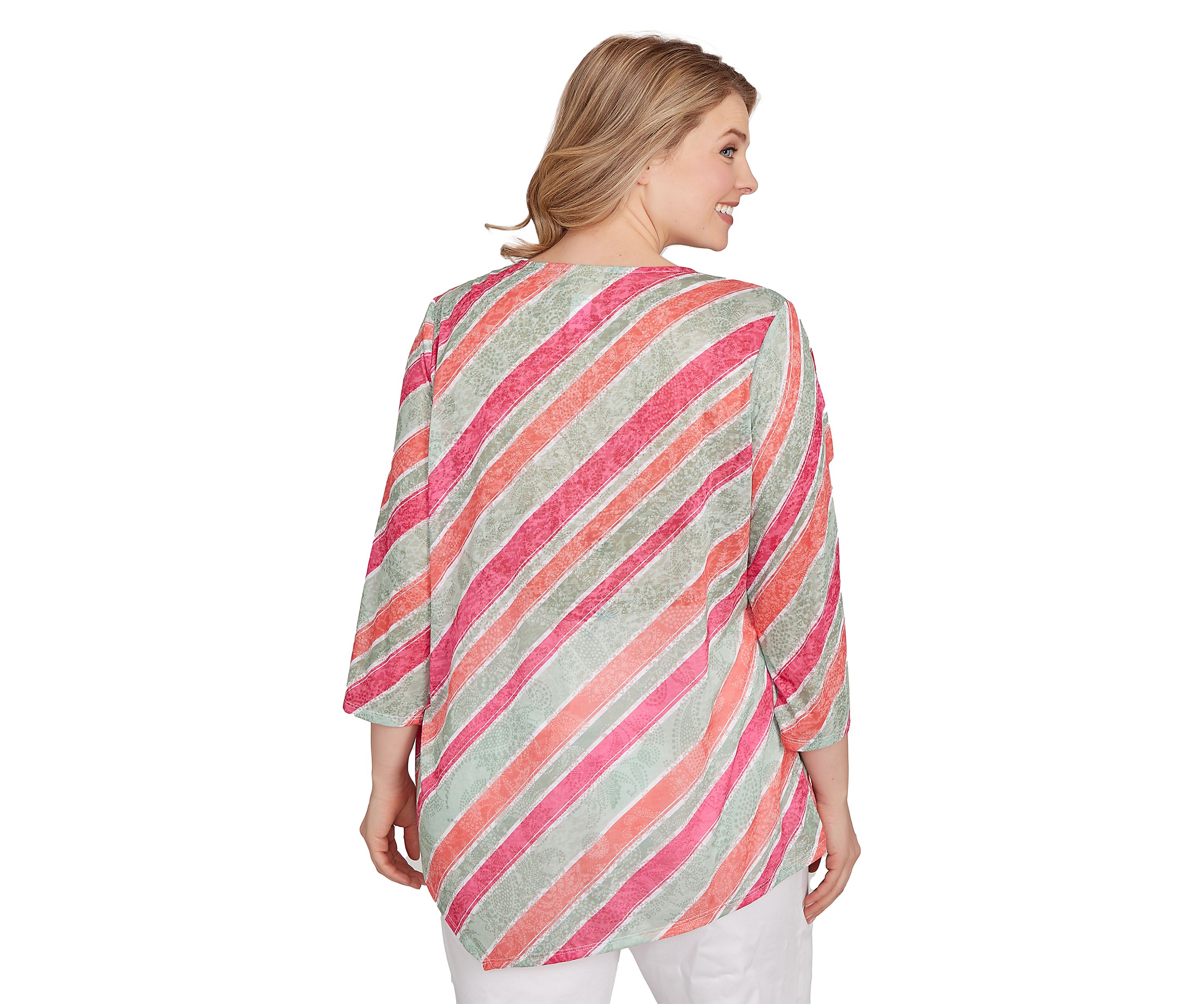 Plus Size Bias Stripe Beaded Top