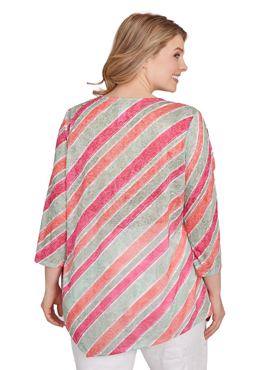 Plus Size Bias Stripe Beaded Top