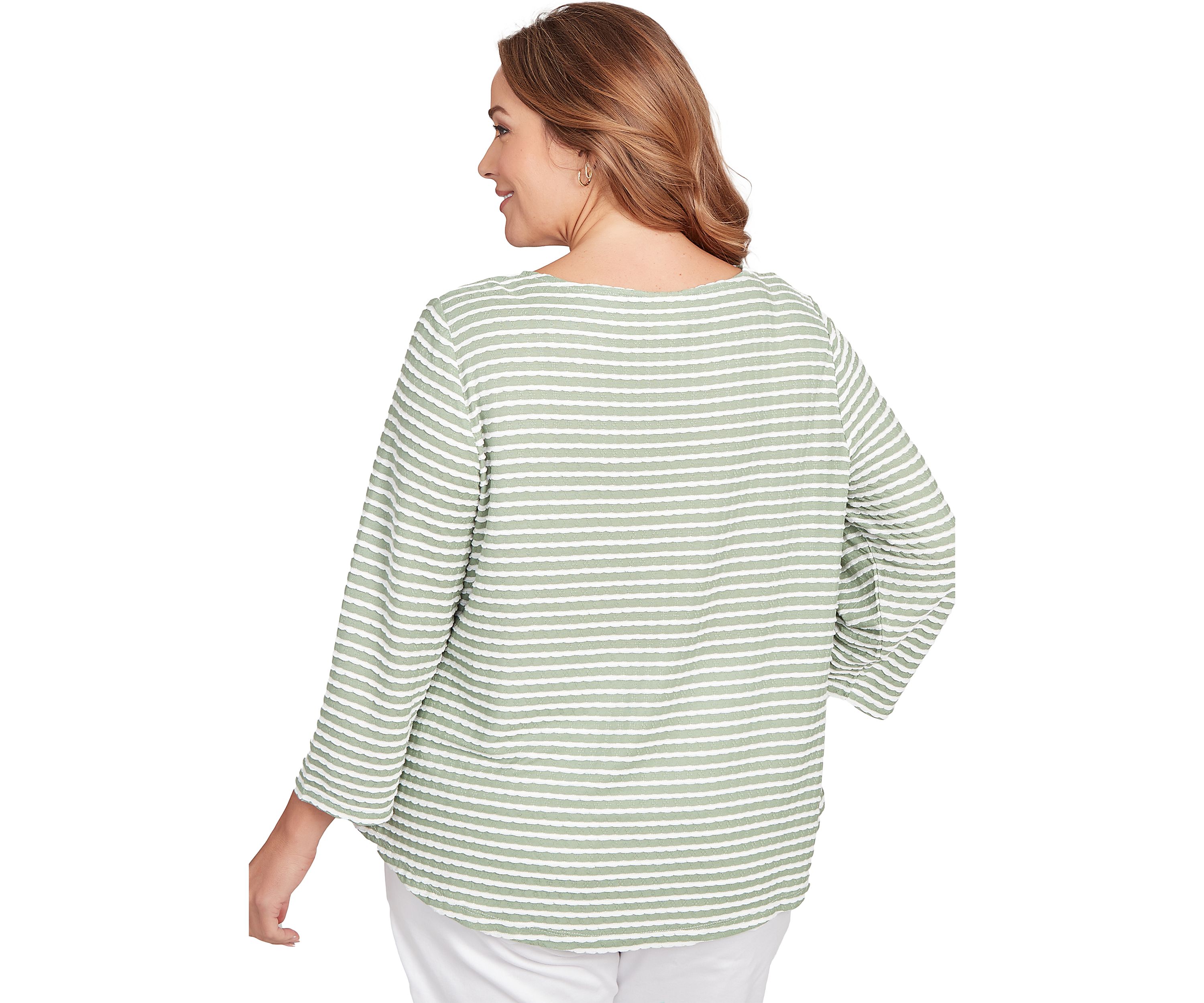 Plus Size Scalloped Texture Stripe Top