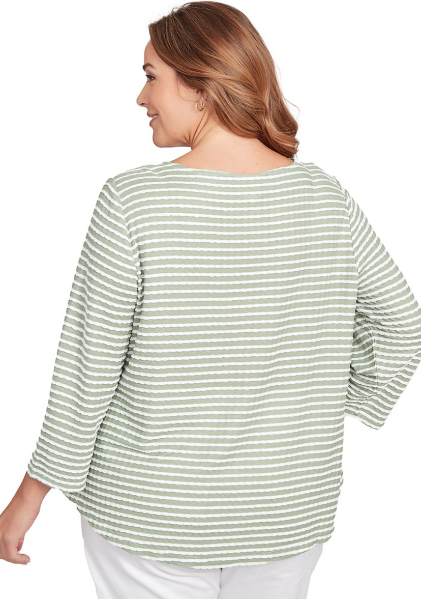 Plus Size Scalloped Texture Stripe Top