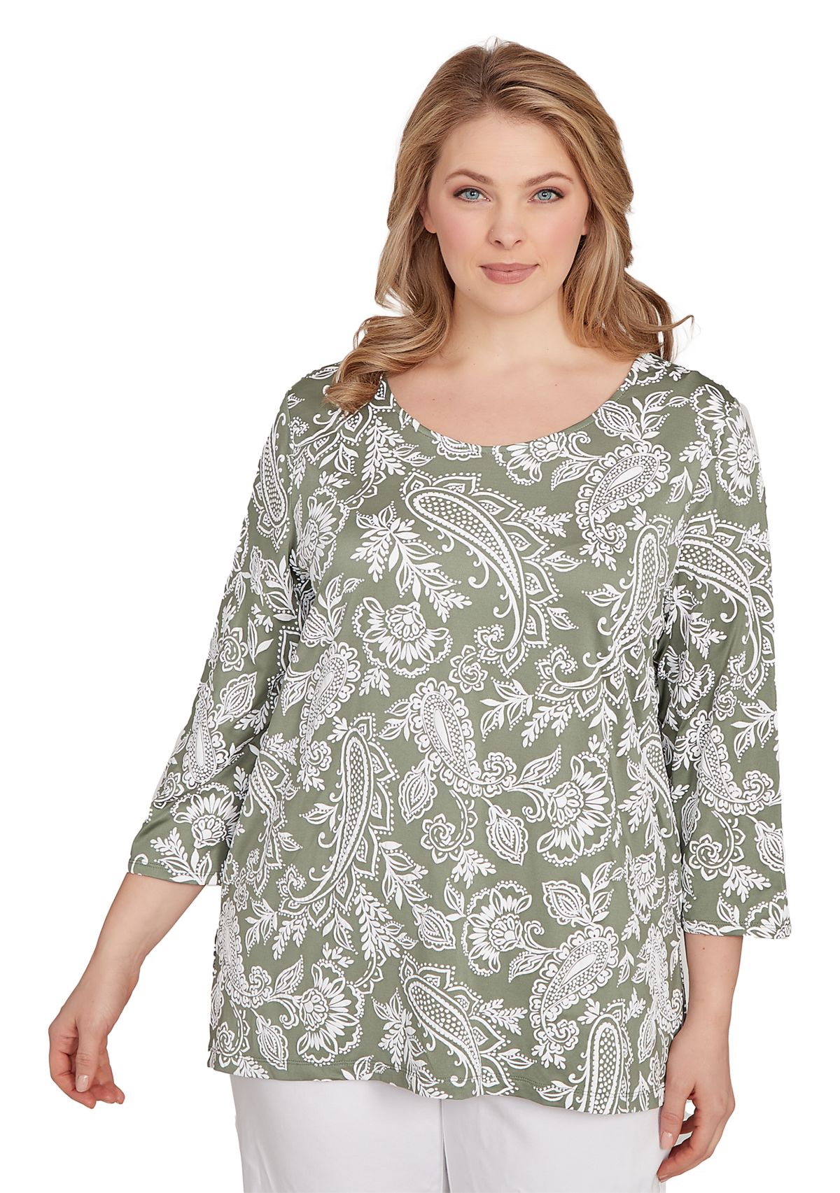 Plus Size Jacobean Paisley Puff Print Top