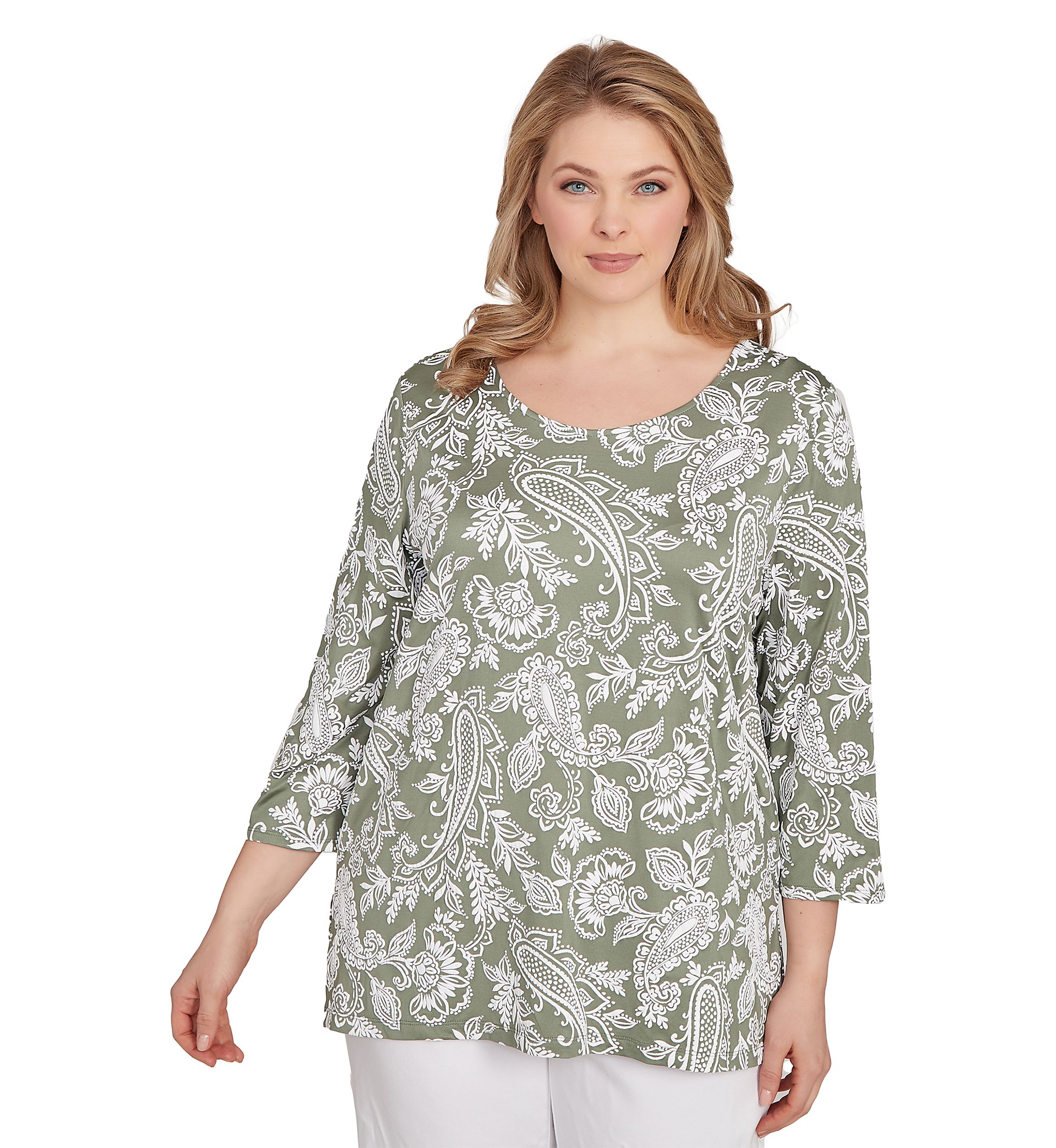 Plus Size Jacobean Paisley Puff Print Top