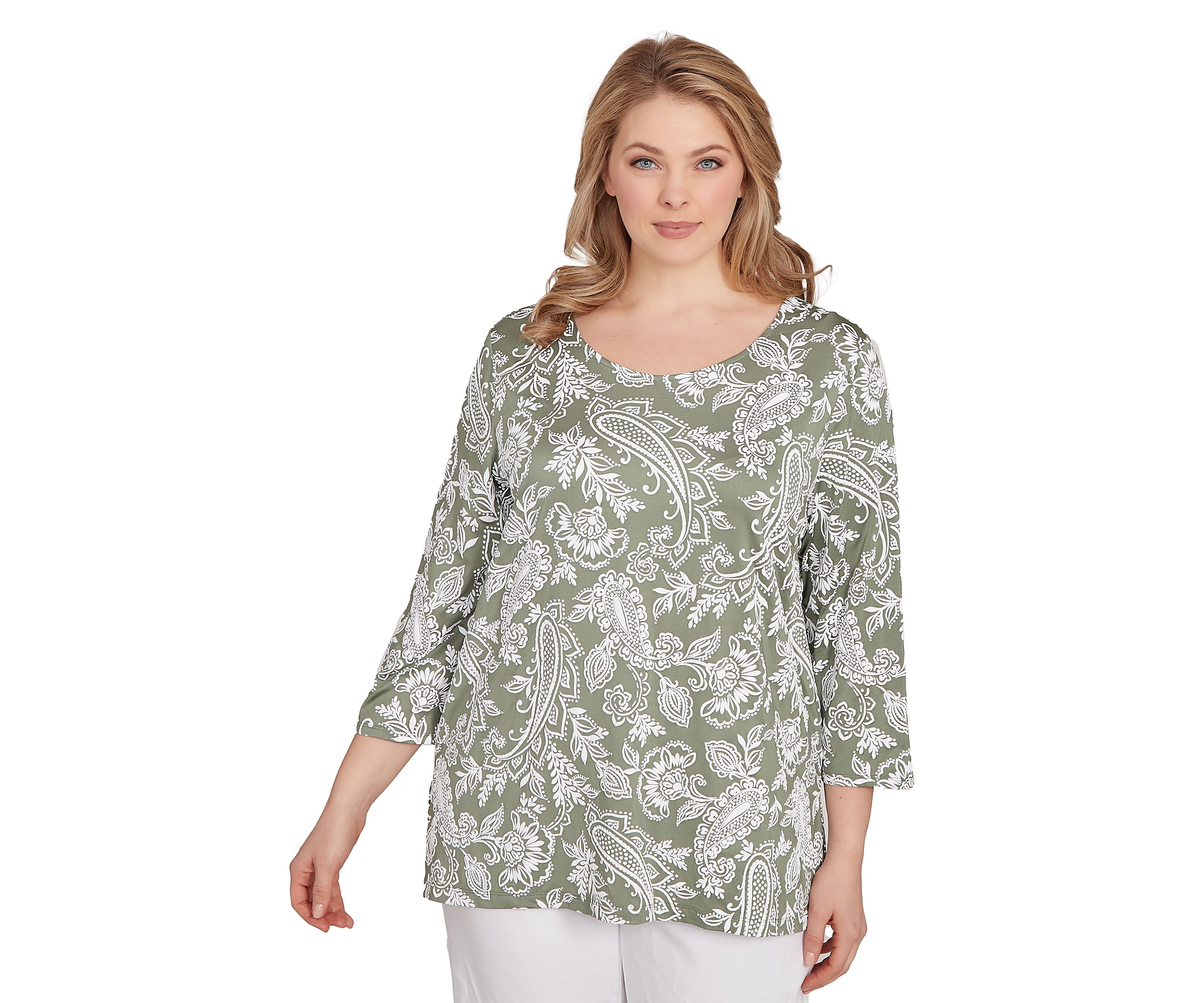 Plus Size Jacobean Paisley Puff Print Top