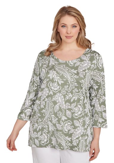 Plus Size Jacobean Paisley Puff Print Top