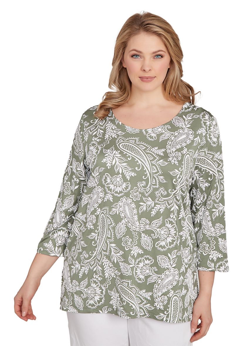 Plus Size Jacobean Paisley Puff Print Top