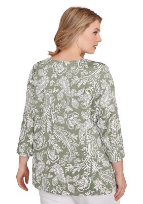 売れ筋商品|||ルビーロード カットソー トップス レディース Plus Size Jacobean Paisley Puff Print V-Neck Top Bluebird Multi Ruby Rd Plus Size Jacobean Paisley Puff Print Top | belk