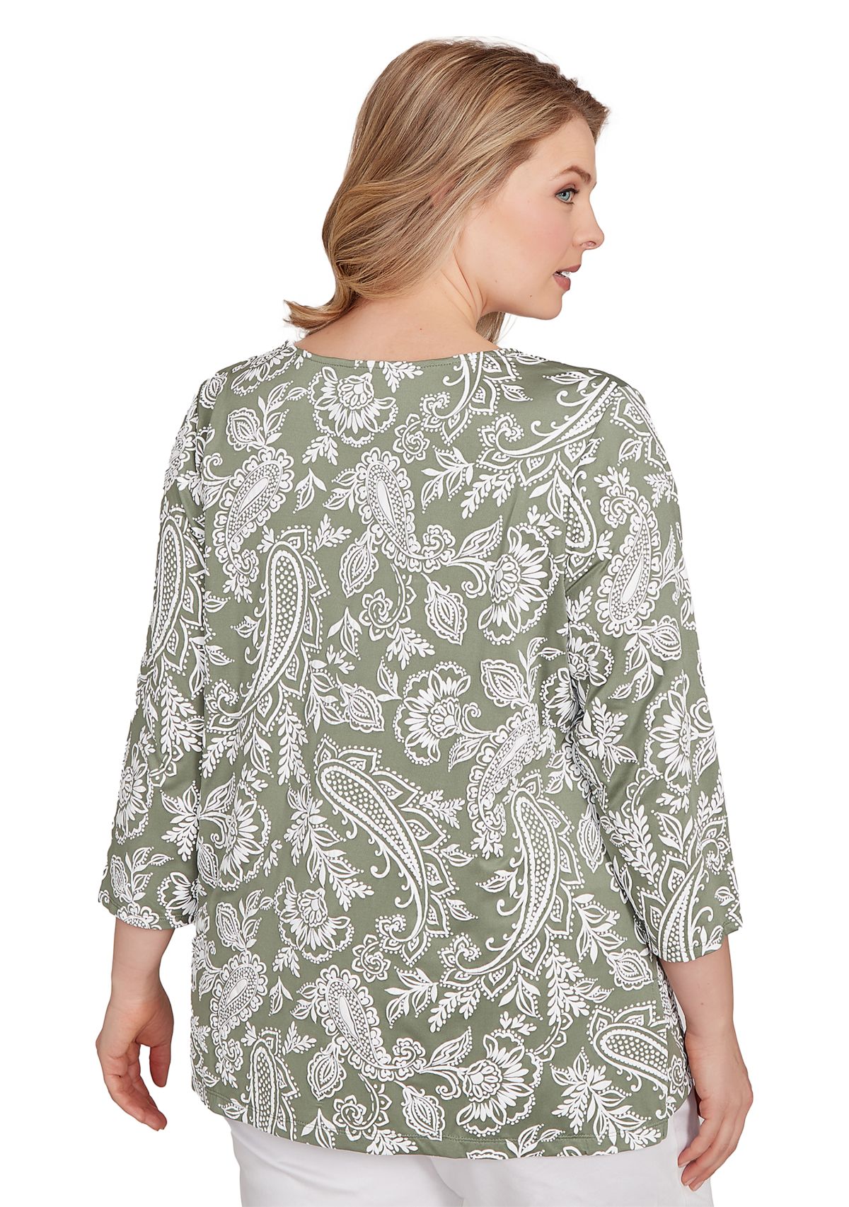 Plus Size Jacobean Paisley Puff Print Top