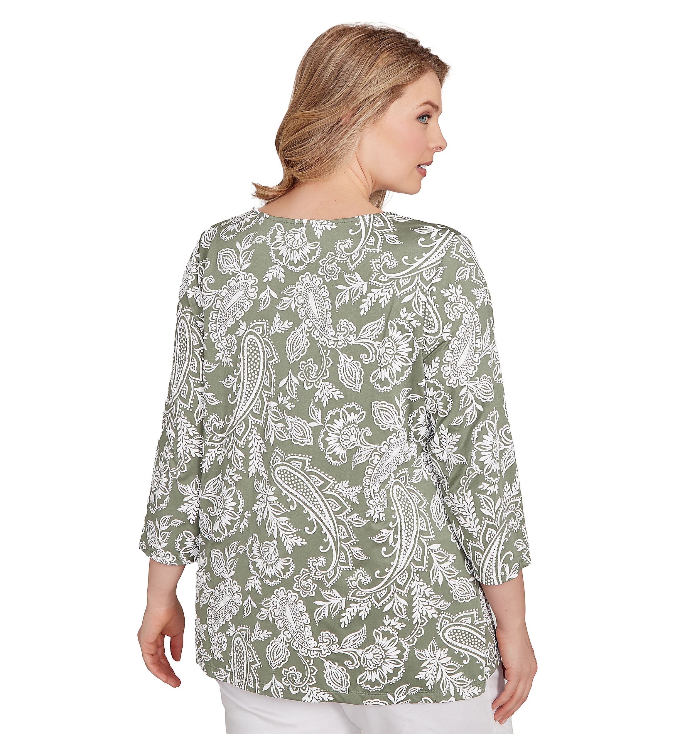 Plus Size Jacobean Paisley Puff Print Top