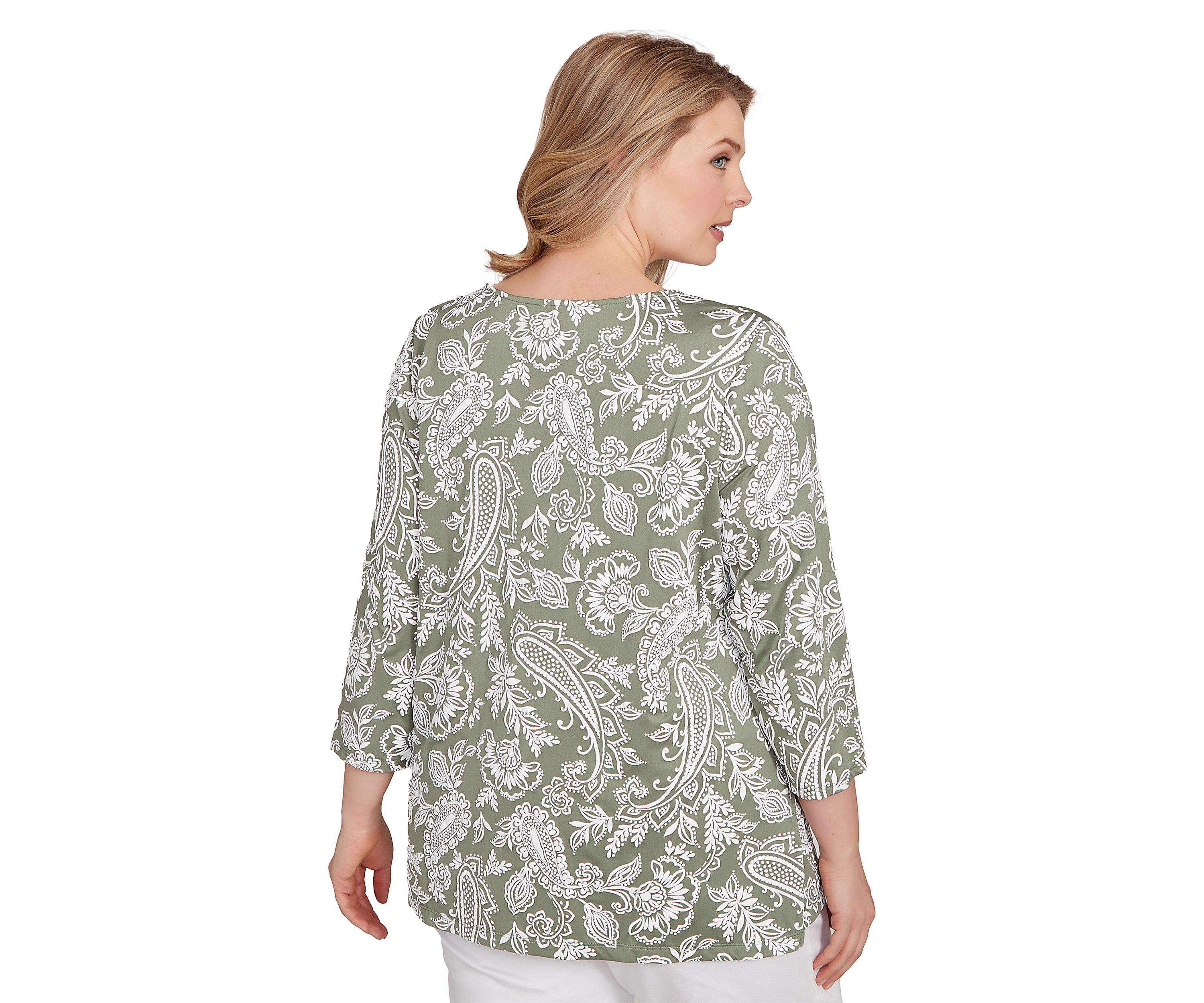 Plus Size Jacobean Paisley Puff Print Top